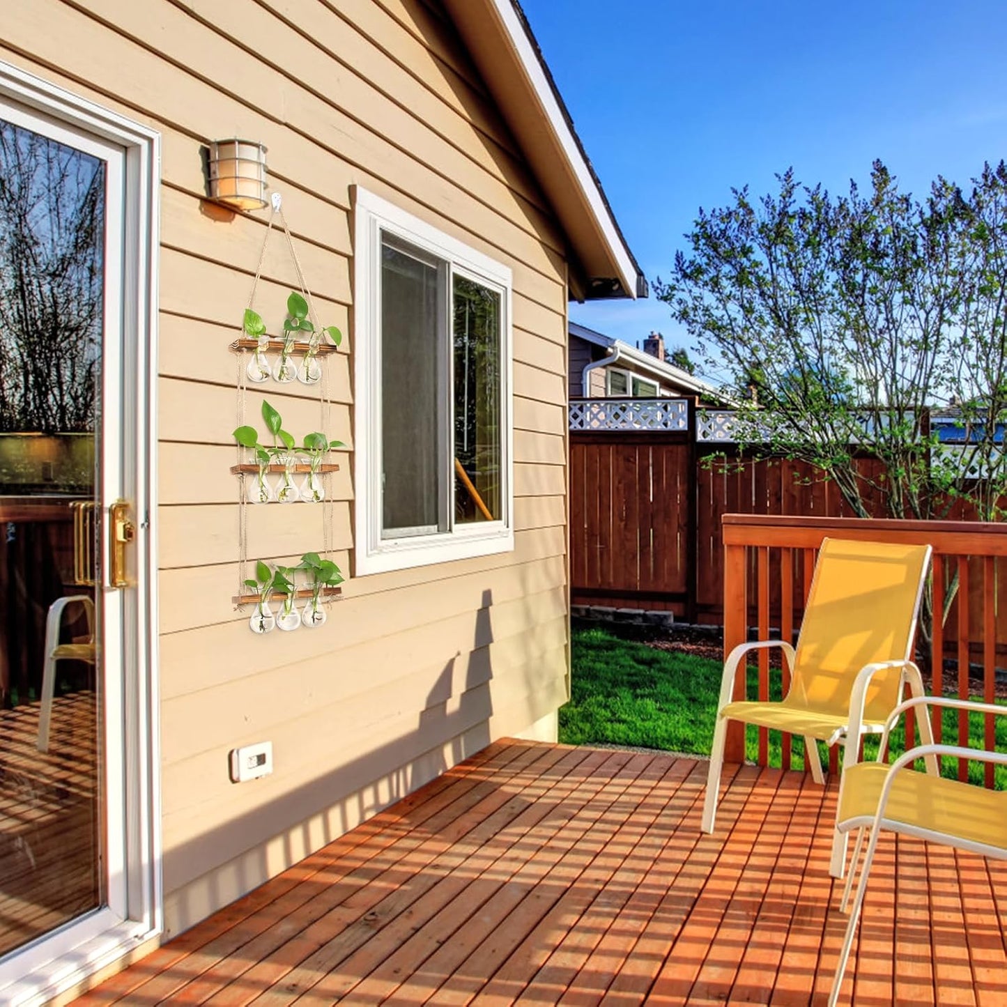 3 Tiered Plant Propagation Station - Wall Hanging Terrarium with Wooden Stand Indoor 9 Teardrop Vase Glass Planter for Hydroponic Plants Cutting Flower Plant Lover Gift