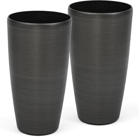 22.8" Resin Outdoor Planters (Set of 2) – Handmade Brushed Metal Finish Large Flower Pots, Durable & Weatherproof for Indoor/Outdoor Décor