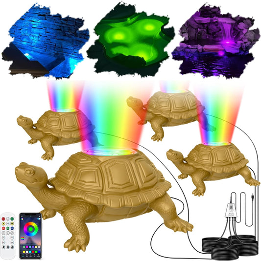 Underwater LED Pond Light with 12V Transformer, 6W Turtle Fountain Light LED Underwater with APP, IP68 Waterproof Underwater Lights for Pond Fountain Waterfall Yard Water Feature, 4 SpotLights