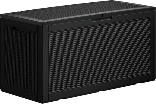 Heavy-Duty 100 Gallon Outdoor Storage Box - All-Weather Patio & Garden Storage Box Waterproof, Lockable Resin Deck Chest for Pool Accessories, UV-Resistant, Obsidian Black