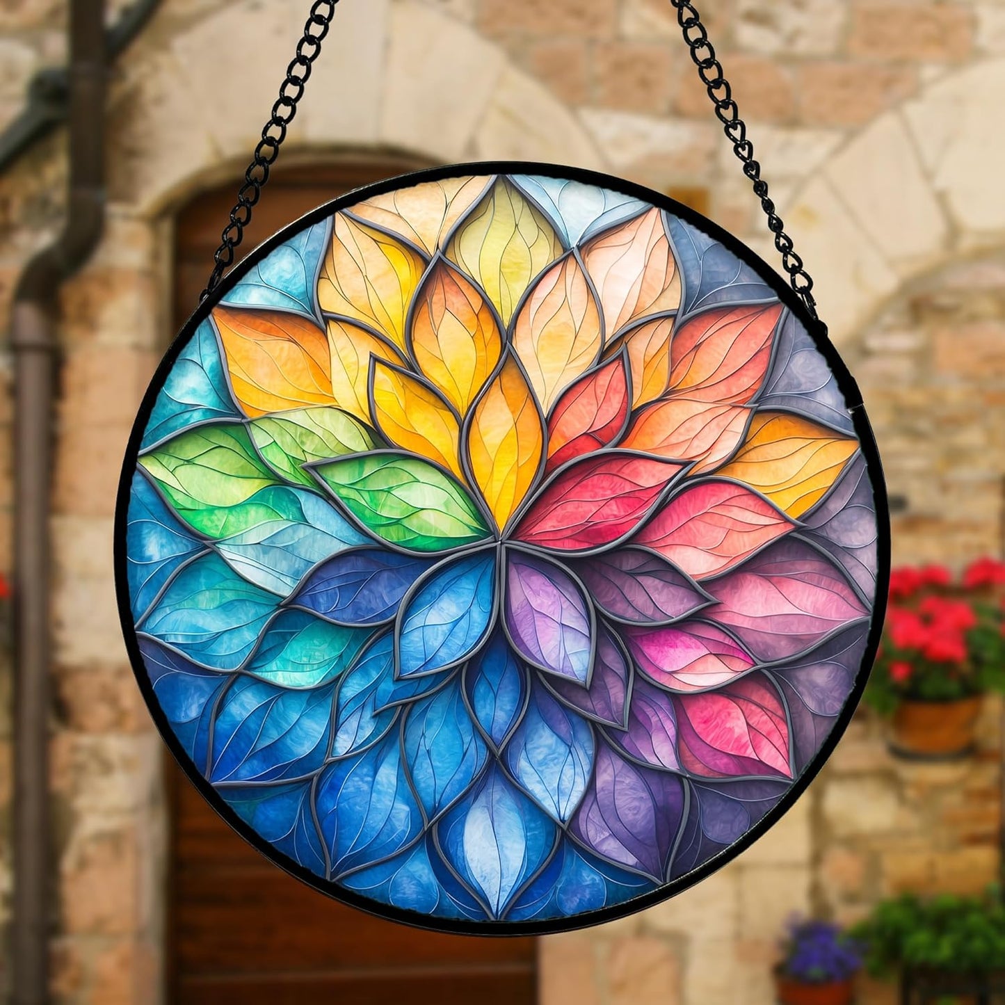 Stained Glass Window Hanging, Colorful Flower Petals Sun Catchers Diamond Glass Panel Hangings Suncatcher Decor for Birthday for Women, Men, Wife, Aunt, and Mom 9.8 in
