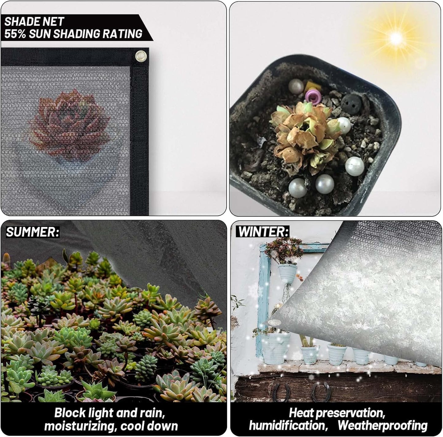 Cool Area 55% Sun Shade Cloth Mesh Tarp with Grommets for Plant Cover 8x8ft Patio Canopy Garden Pergola Greenhouse Car Barn Kennel Black