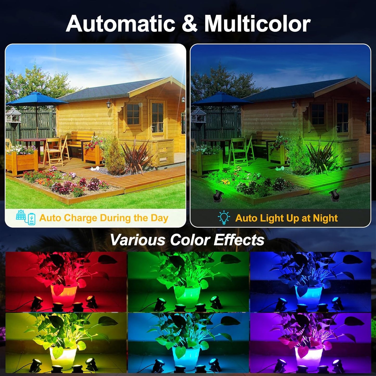 T-SUN Solar Pond Lights, 4-in-1 RGB Underwater Pond Light, Color Changing Submersible Fountain Lights, Solar Fish Tank Light Adjustable Lighting Angle for Garden Fountain, Pond, Pool Decoration