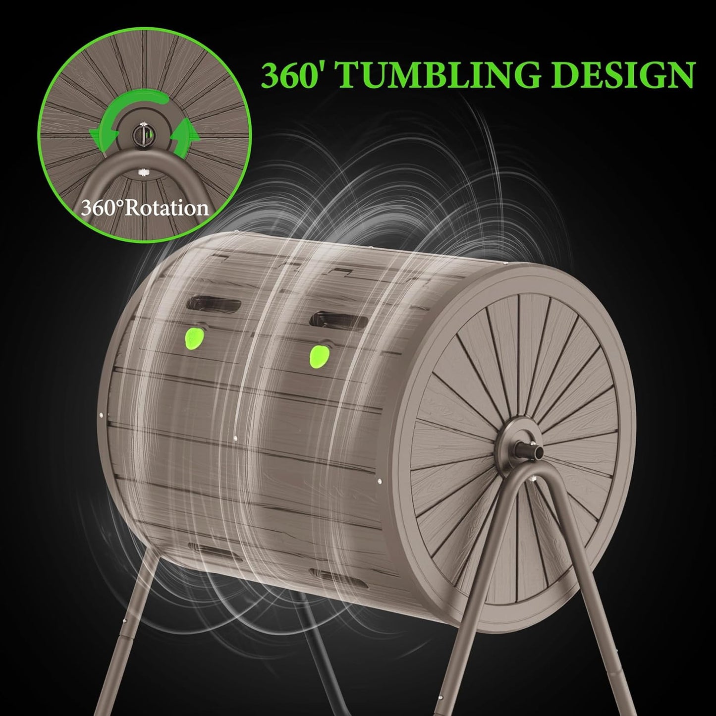 Dual-Chamber Outdoor Compost Tumbler, 37.5-Gallon Efficient Rotating Composter, UV-Resistant and Weatherproof, for Garden, Kitchen, and Yard (Grey)