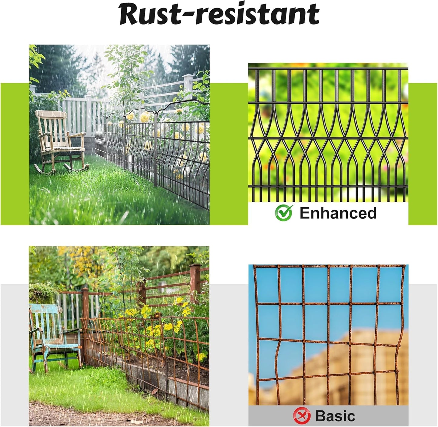 Bepatio 5 Panels Tall Garden Fence with Latch, 40in (H) x 11.5ft (L) Dog Fence Outdoor for Yard, Arc Metal Fencing Panels, Animal Barrier Fencing for Outdoor, Patio, Flower Bed