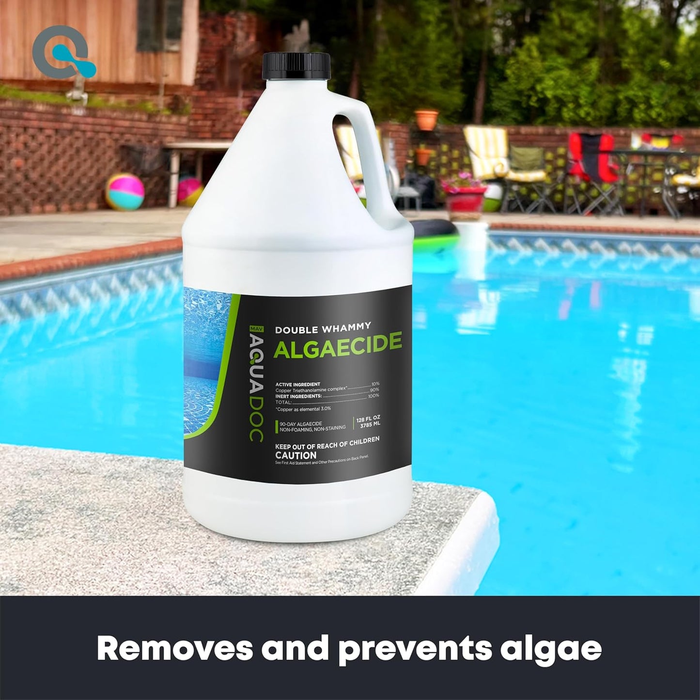 Copper Pool Algaecide for Swimming Pools - 128 oz - 90 Day Algaecide for Inground & Above Ground Pools, Helps Prevent & Remove Green, Mustard, Blue, Black Algae - AquaDoc