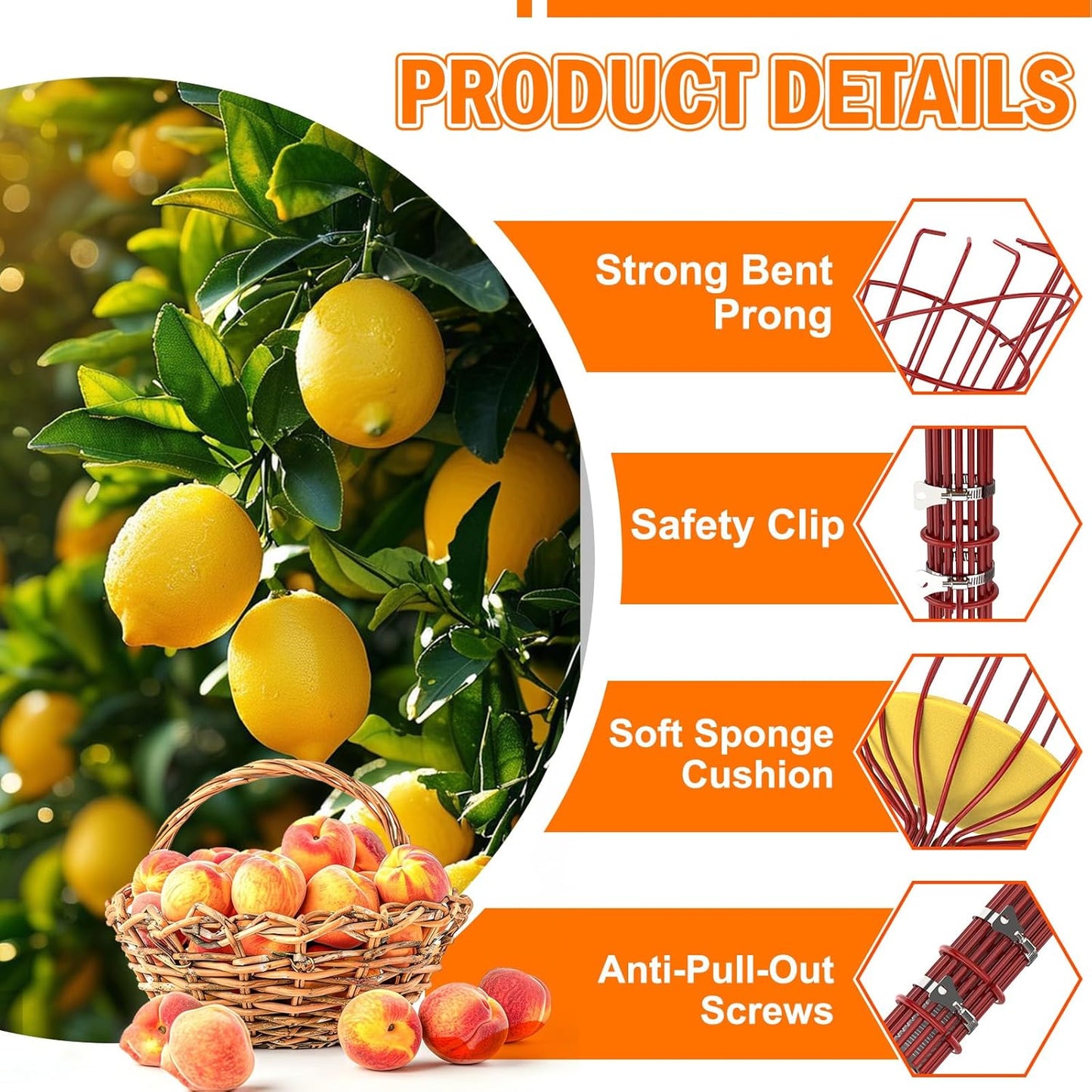 26FT Reach Fruit Picker Pole with Basket Telescoping, Apple Picker with Tree Trimmer and 5-20FT Extension Pole for Orange Lemon Mango Avocado Guava Fruit Picking