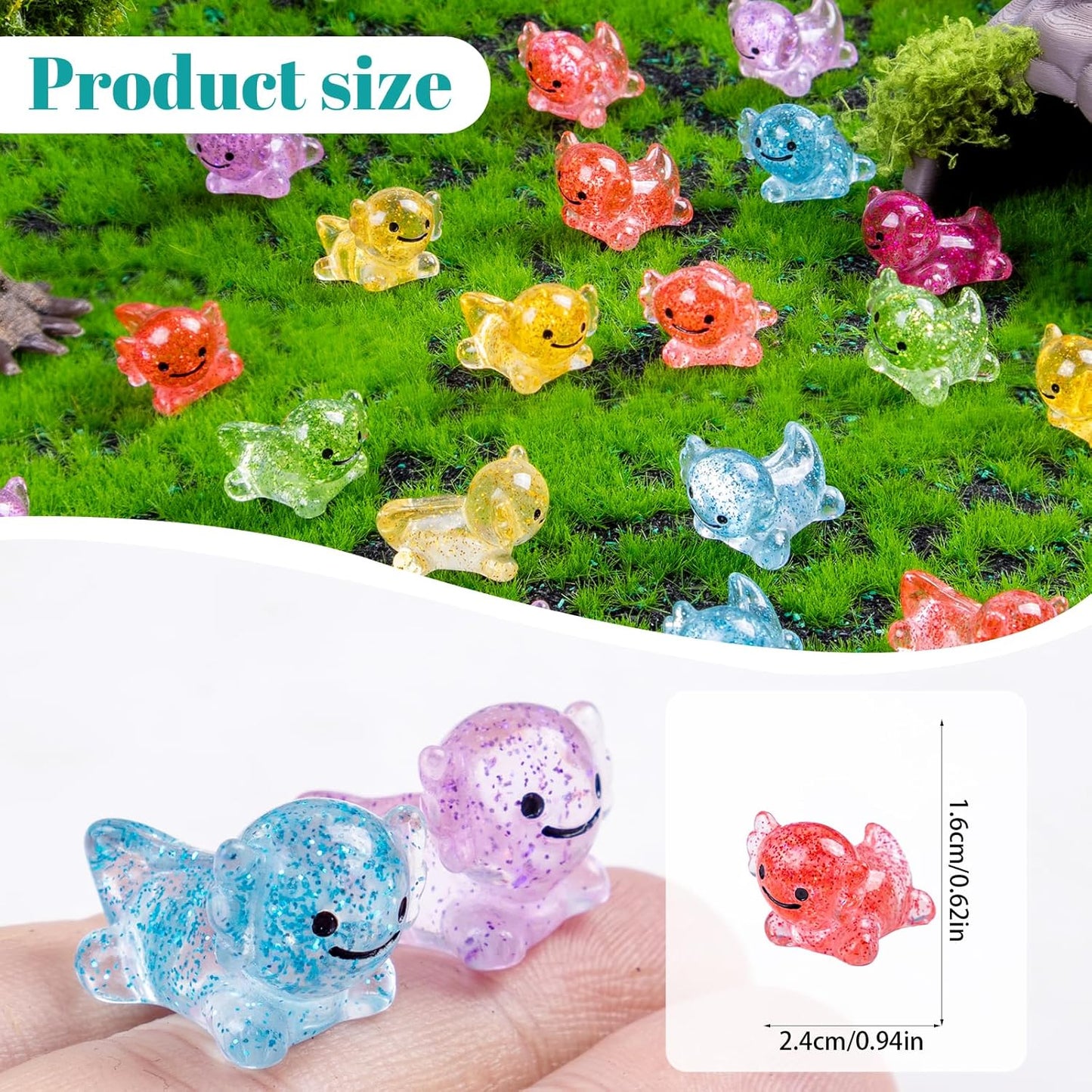 Mini Resin Glitter Axolotl 60 Pcs Variety Tiny Animals Figures Miniature Little Small Salamander Figurines Bulk for Micro Fairy Garden Landscape Accessories Hide Crafts Decor
