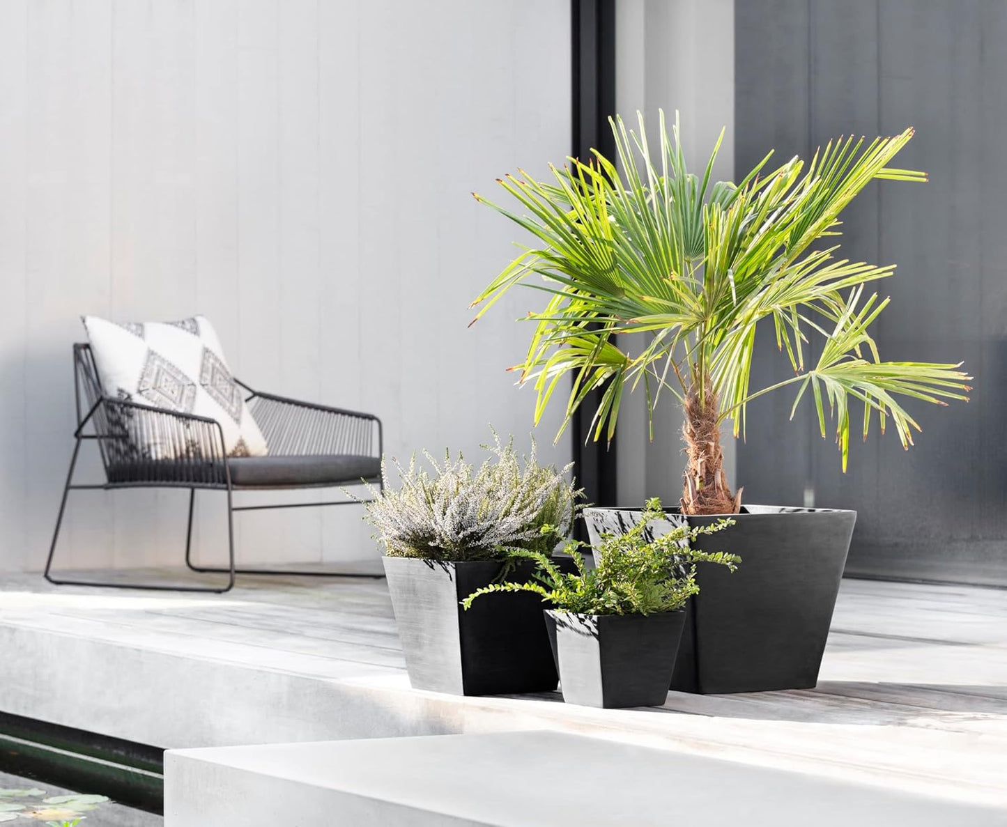 Ecopots Rotterdam Durable Modern Square Indoor/Outdoor Recycled-Based Composite Flower Planter, Dark Grey, 12"