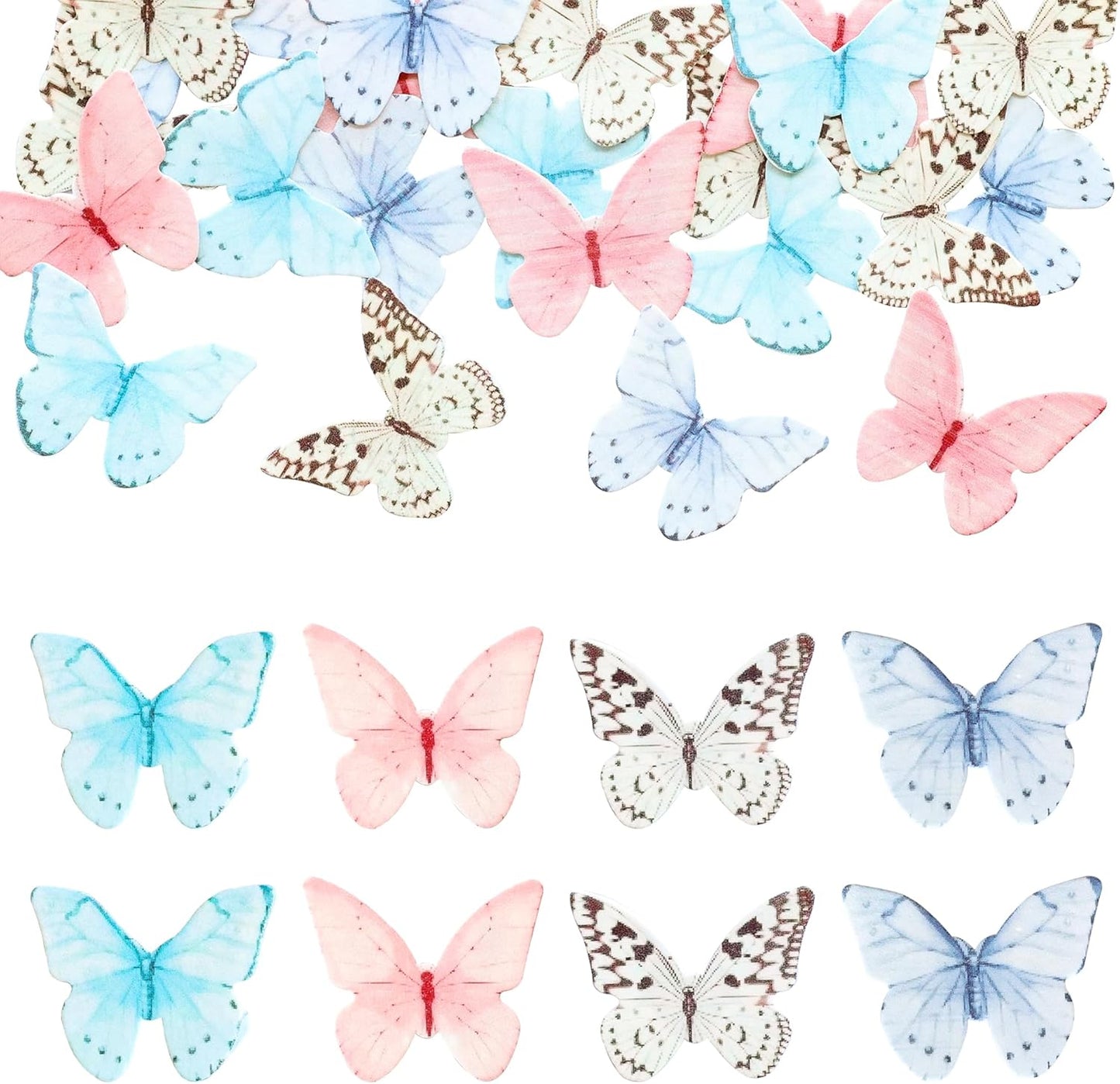 Ephlyn 48Pcs Edible Butterfly Cupcake Toppers Cupcake Picks Edible Butterfly Cupcake Decorations for Theme Baby Shower Kids Birthday Party Cake Supplies Multi