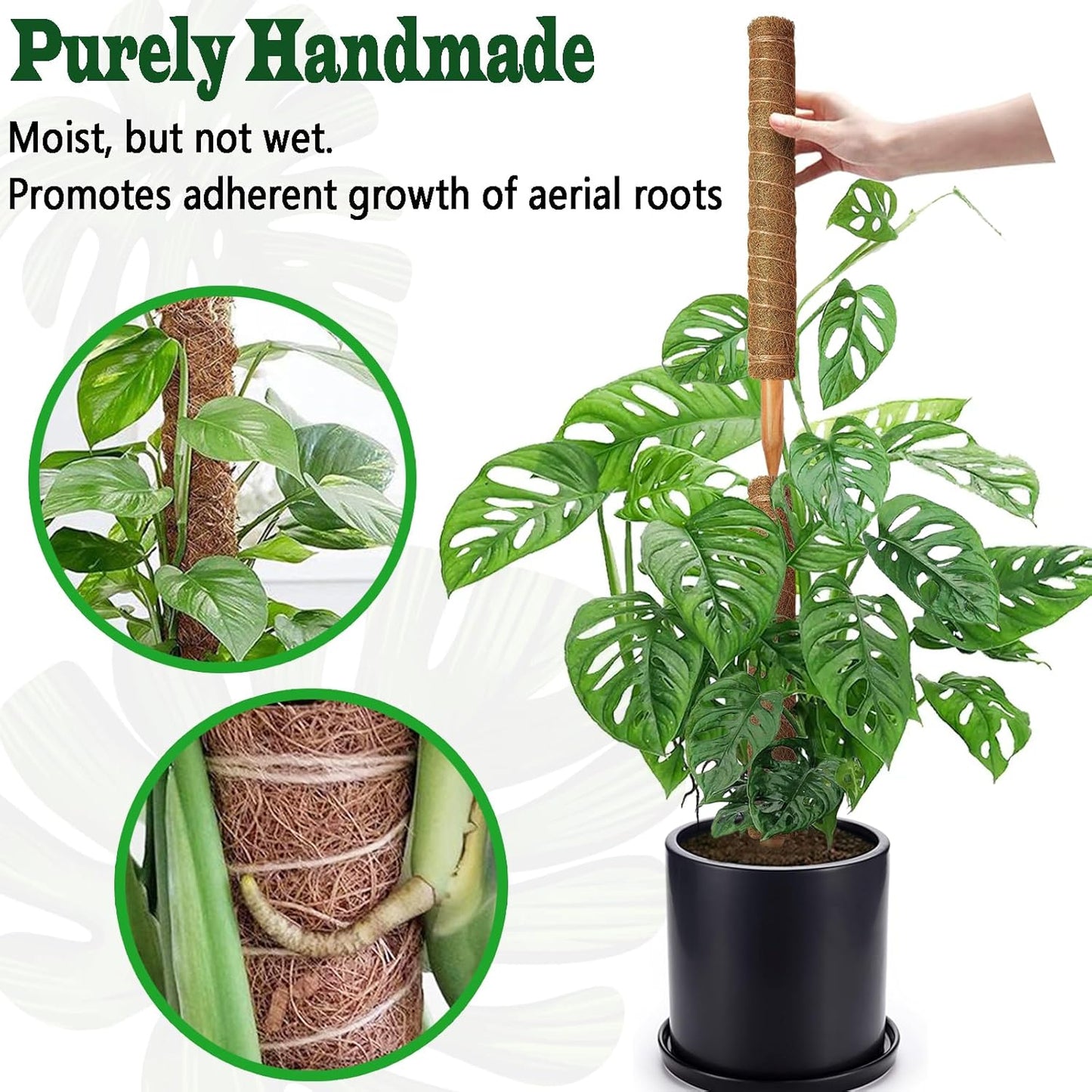 4 Pack 18 Inch Moss Pole, Stackable Moss Poles for Climbing Plants Monstera, Tall Plant Sticks Accessories, Large Coir Plant Support Stakes for Potted Plants Indoor, Pothos, Philodendron