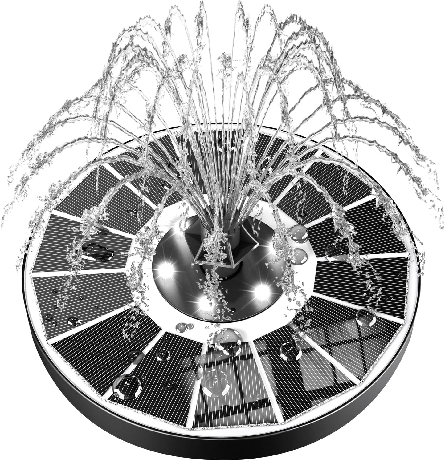 SZMP Solar Fountain Upgraded 100% Glass Panel, 3.5W Floating Solar Powered Water Pump Built-in 2000 Battery with 7 Nozzle & 4 Fixer, Solar Bird Bath Fountains for Garden, Pond, Outdoor (White)