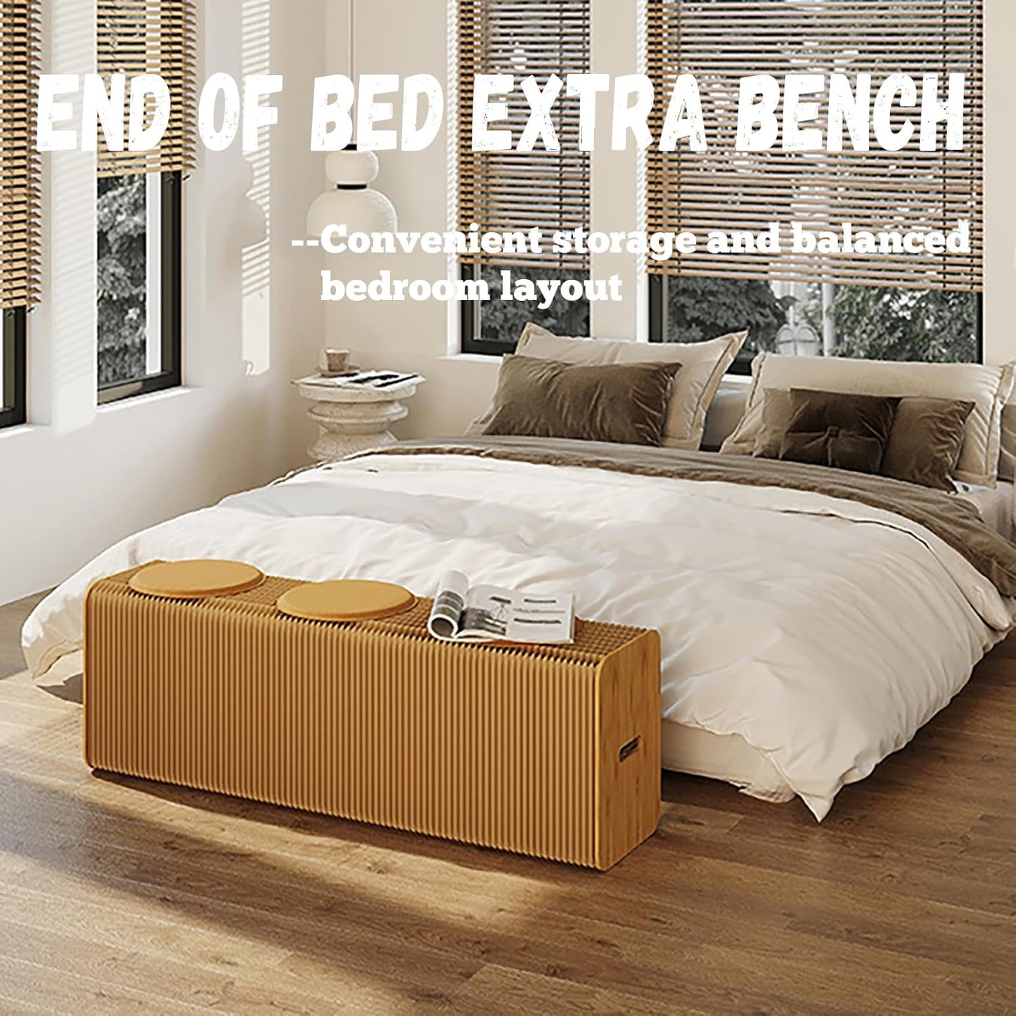 Foldable Kraft Paper Stool, Honeycomb Accordion Folding Bench, Collapsible Paper Stool for Small Spaces, Portable Footrest and Side Table for Living Room and Office,Brown-30×30×150cm