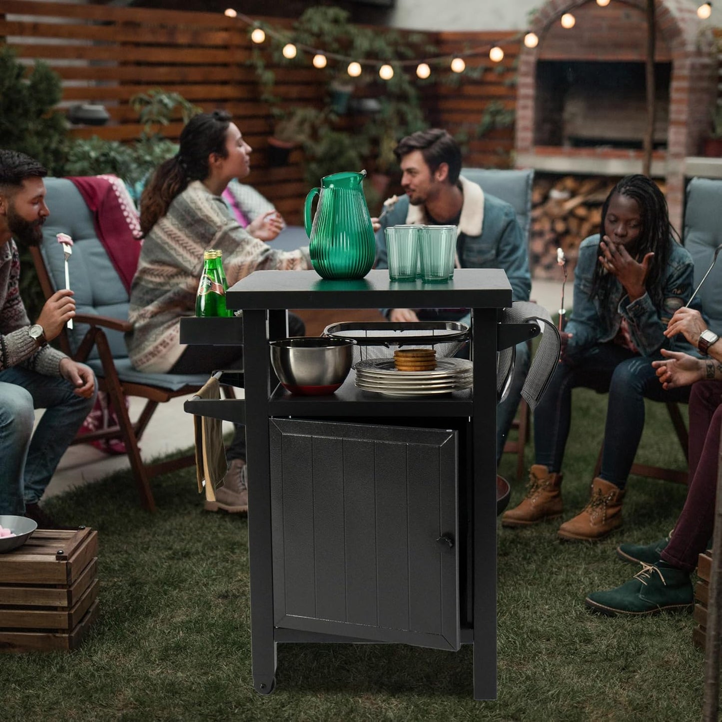 Kozyard BBQ Grill Storage Cart/Bin, Grill Carts Outdoor Storage Cabinet with Wheels, Prep BBQ Table for Patio Island Home Party Bar (Grey)