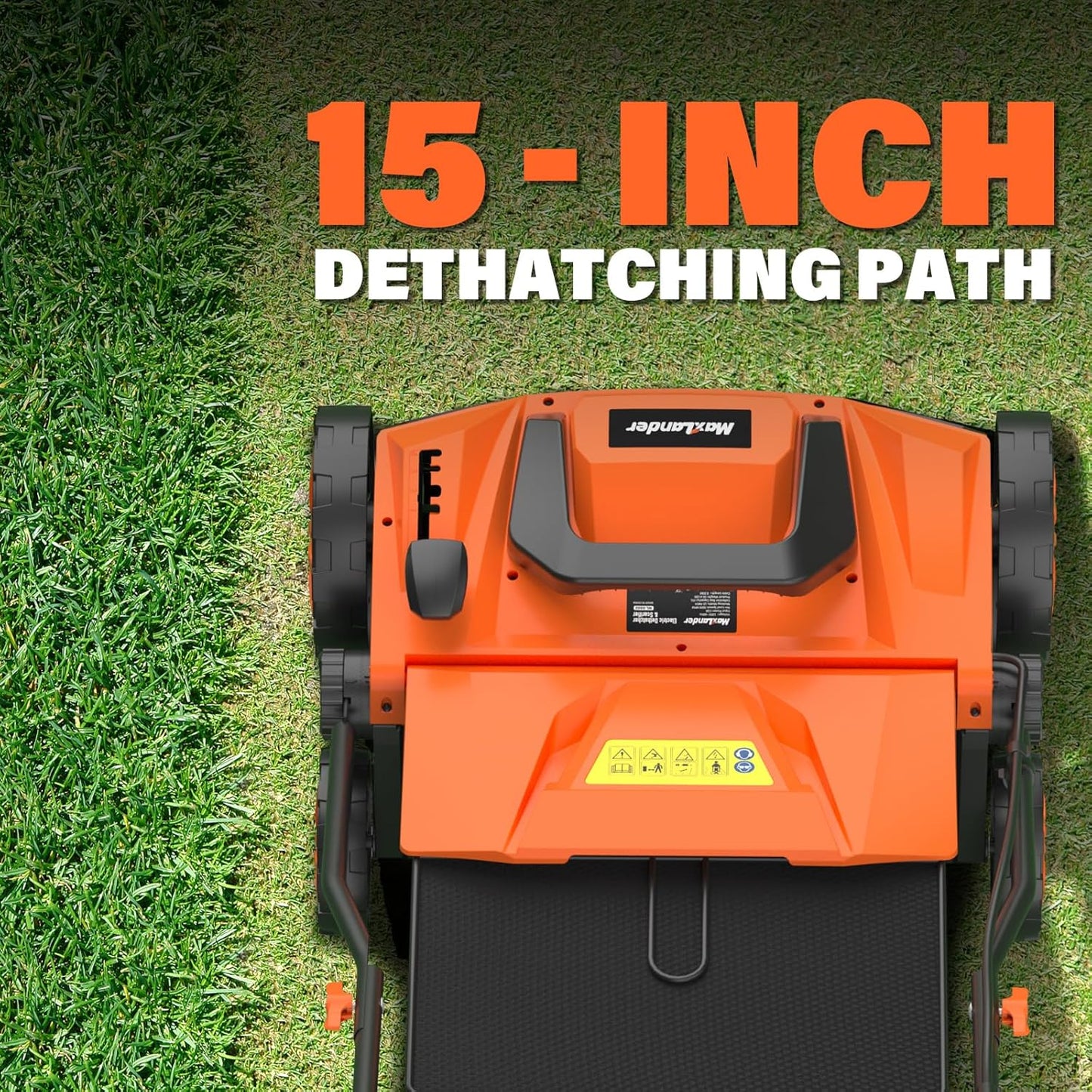 MAXLANDER 15” 13 Amp Electric Dethatcher and Scarifier, 2-in-1 Lawn Dethatcher with 5-Position Depth Adjustment, 45L Removable Collection Bag, Airboost Technology Increases Lawn Health