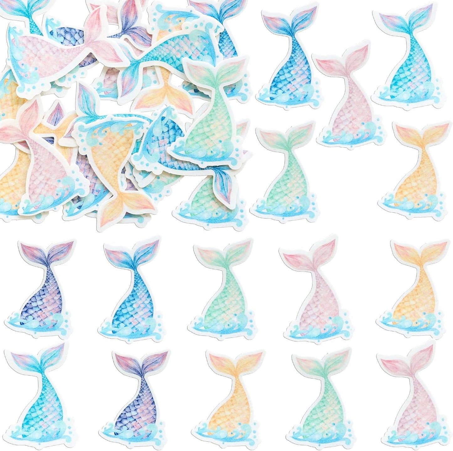 Ephlyn 54Pcs Edible Mermaid Tail Cupcake Toppers Wafer Paper Mini Under the Sea Mermaid Tail Cake Topper Decoration for Ocean theme Birthday Party Supplies Pink Blue Purple