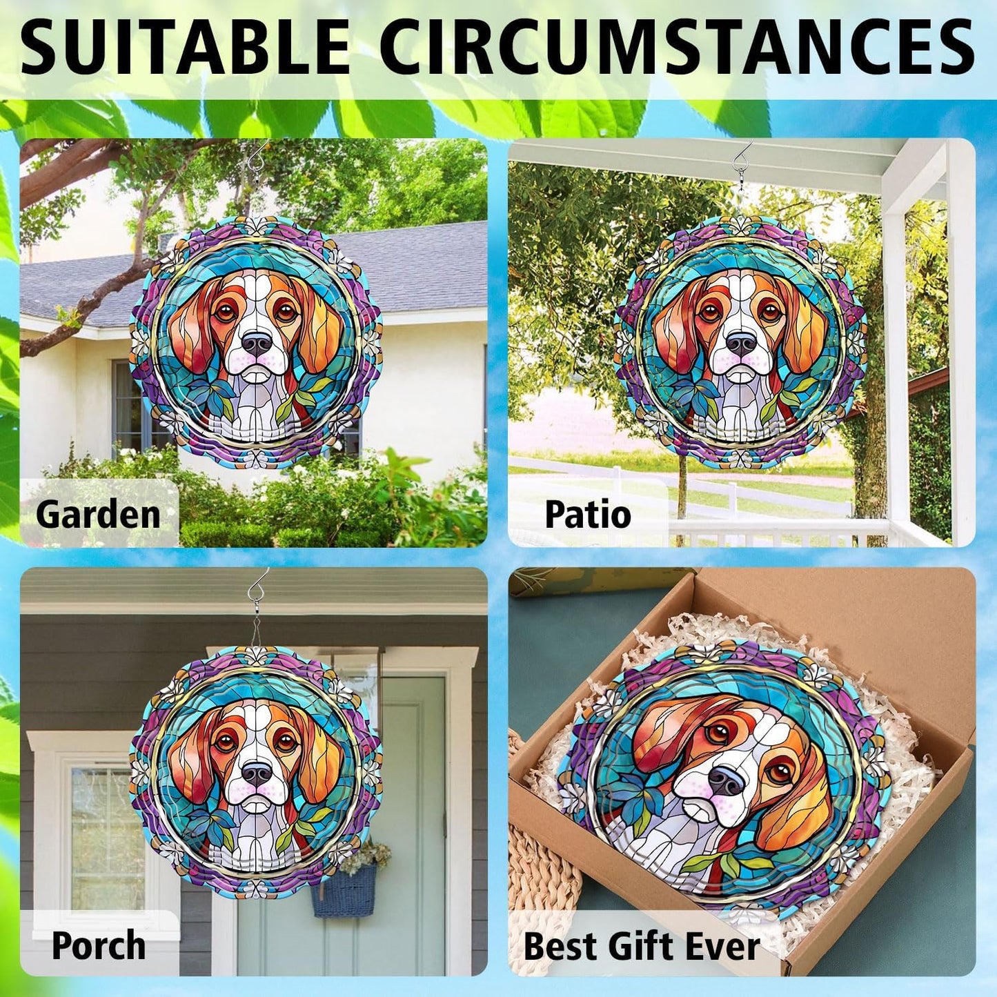 Beagle Yard and Garden Wind Spinner, Unique 3D Hanging Beagle Wind Spinner