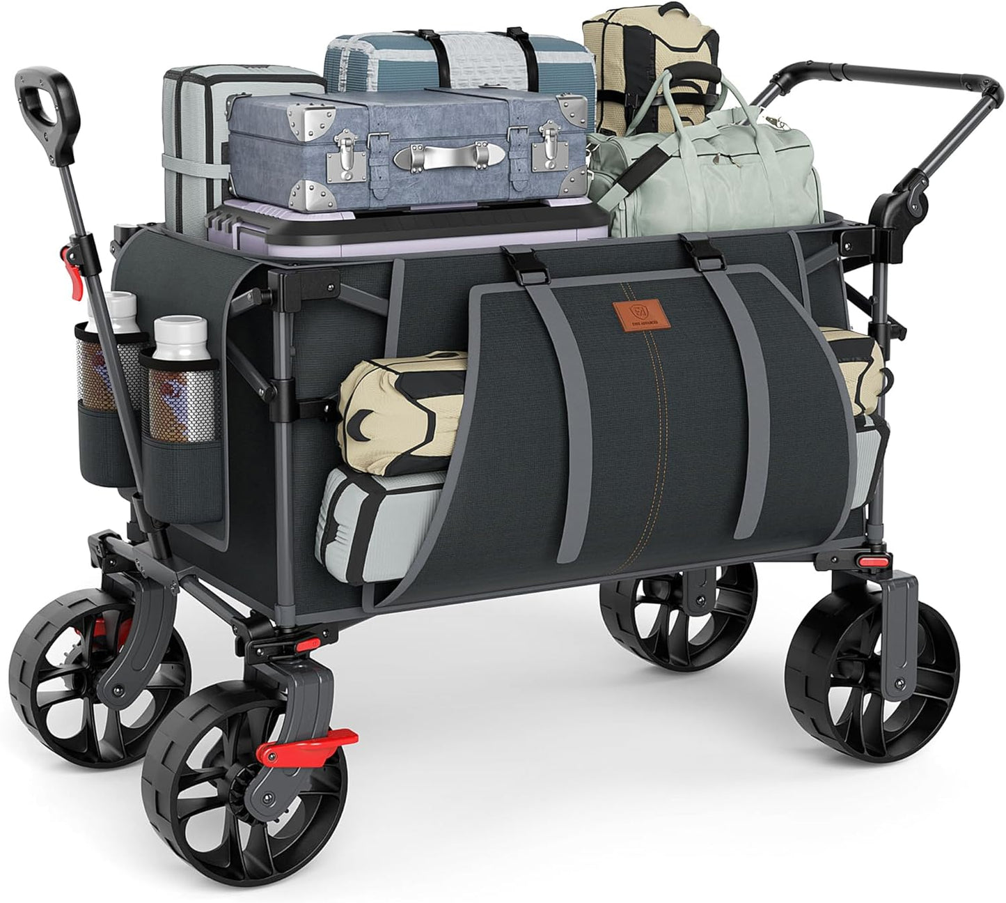 EVER ADVANCED Folding Push Wagon with Brakes, Portable Shopping Cart, Collapsible Wagon Cart with All-Terrain Big Wheels for Camping, Beach, Sports