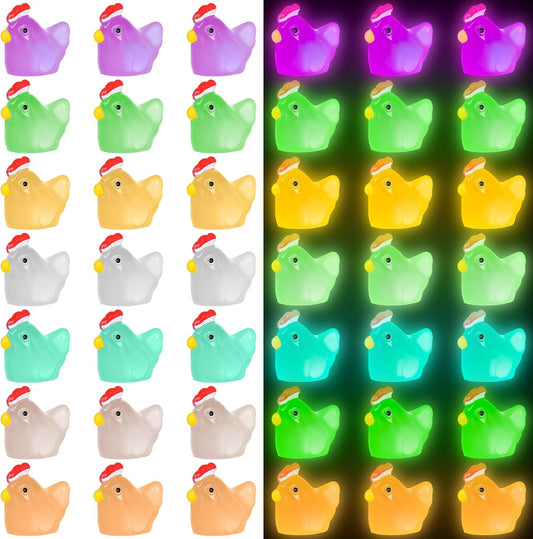 50 PCS Luminous Mini Resin Chicken Tiny Plastic Chicken Glow in The Dark Miniature Hens Figurines for Fairy Garden Miniature Moss Landscape Decoration (Luminous Chicken)