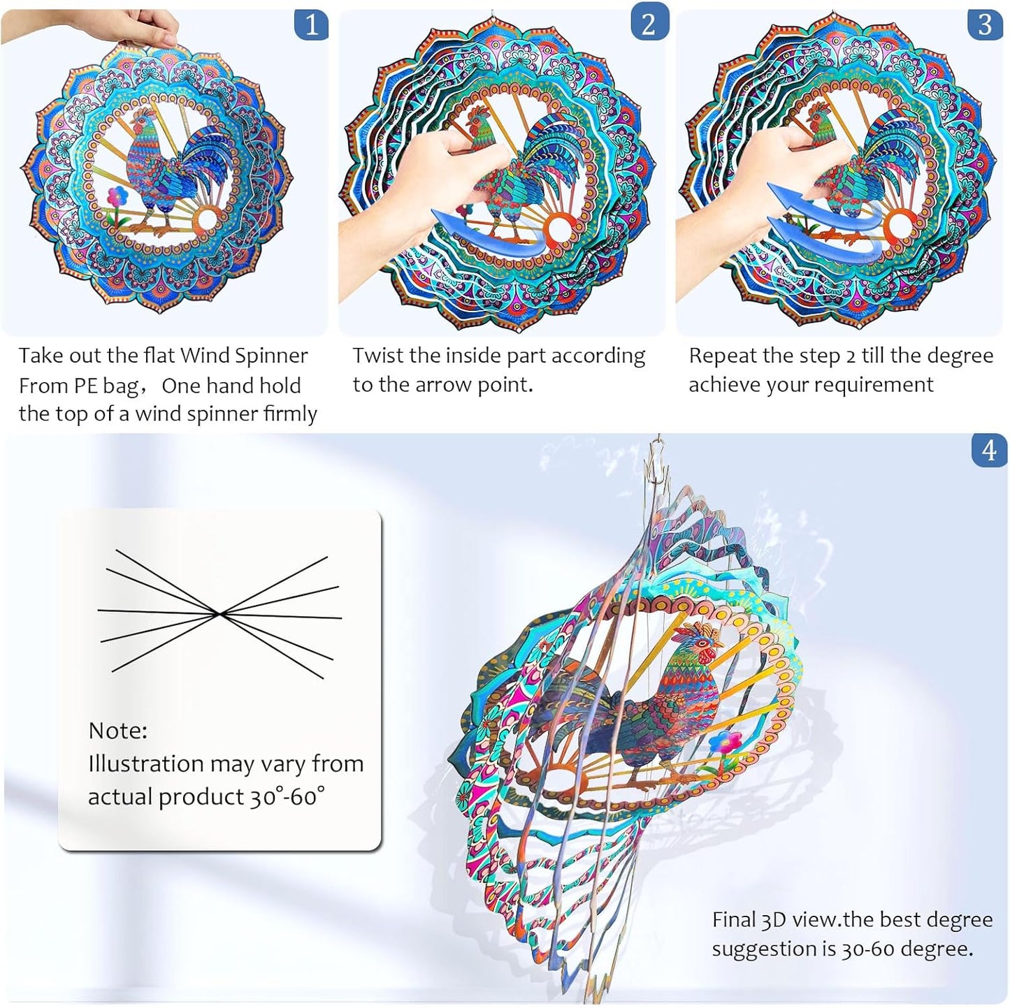 Rooster Wind Spinner for Yard and Garden,12in Wind Spinners Outdoor Rooster Gifts,Chicken Gifts for Women Mother Grandma Wife Men Father,Garden Decor Metal Hanging Yard Art Wind Sculpture