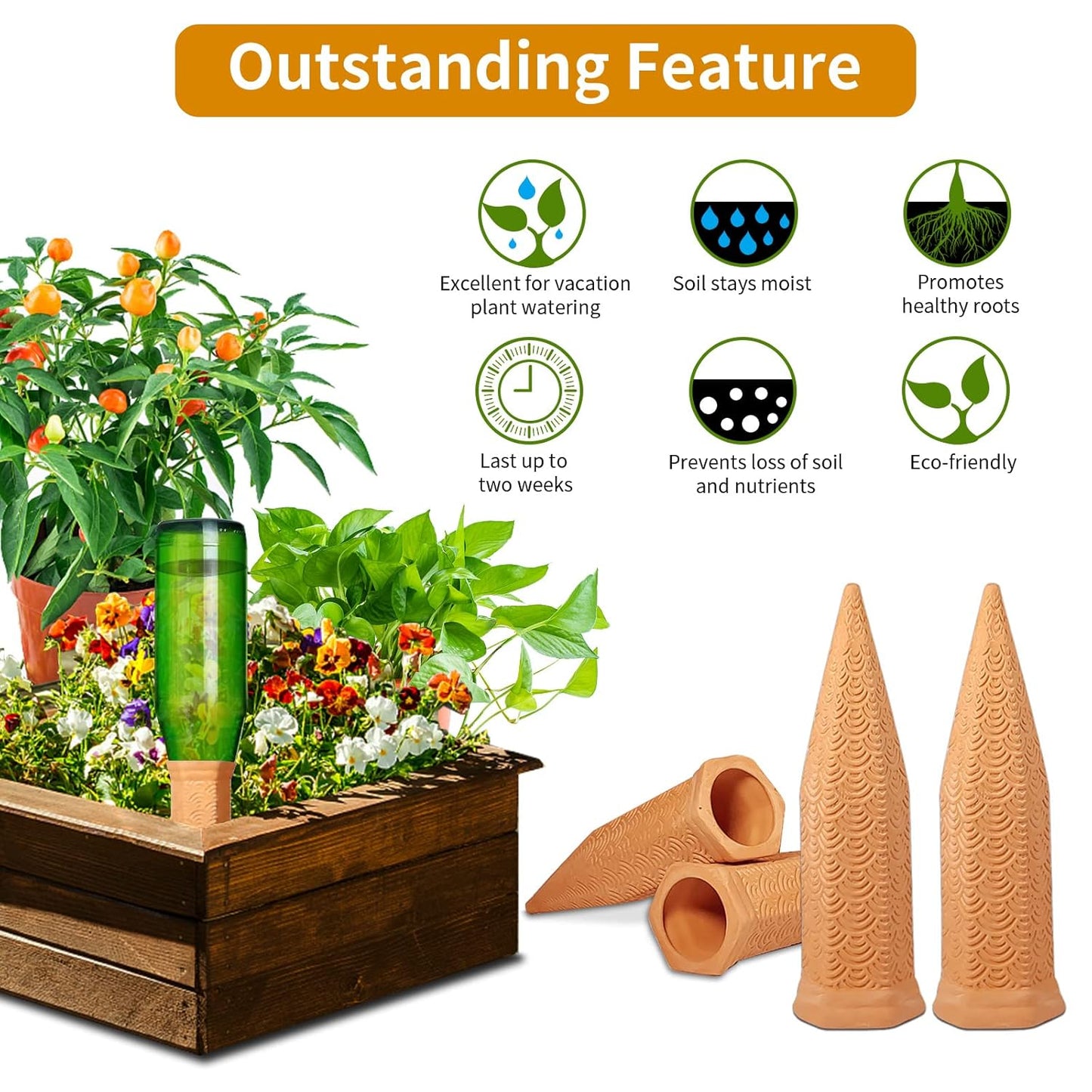 Plant Watering Spikes 12 Pack,Terracotta Plant Watering Spikes Wine Bottle Automatic Plant Waterer for Watering Indoor and Outdoor Plants While on Vacation - Plant Perfect Self-Watering Device