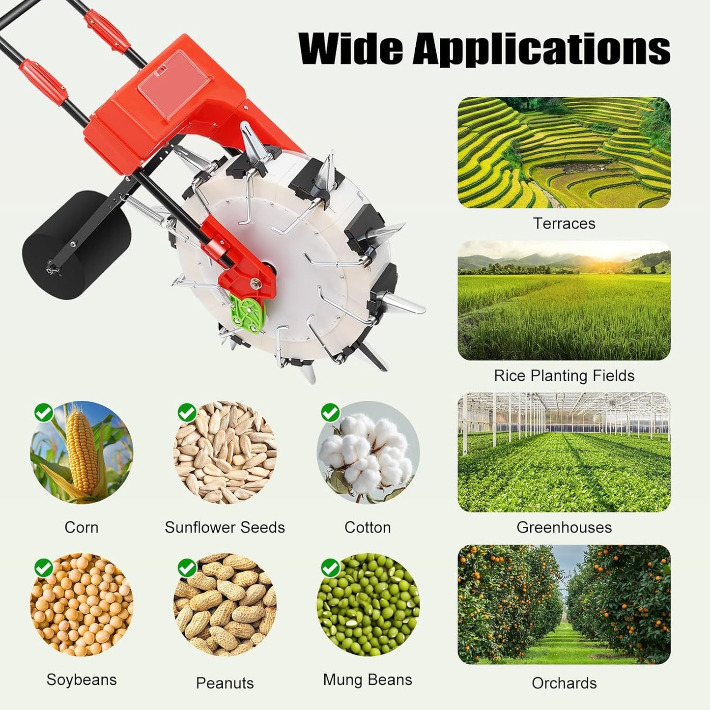 Manual Seeder,Garden Hand-Push Seeding Machine Walk-Behind Row Crop Planter Roller Seeding Hand Push Seeder for Soy Peanut Corn Cotton Soybean (10 Nozzles)