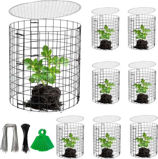 Adnee 8 Pack Wire Plant Protector with Cover-12" x 11" Detachable Plant Protector Metal Plant Cages-Garden Plant Cages for Flower Vegetable to Keep Animals Out