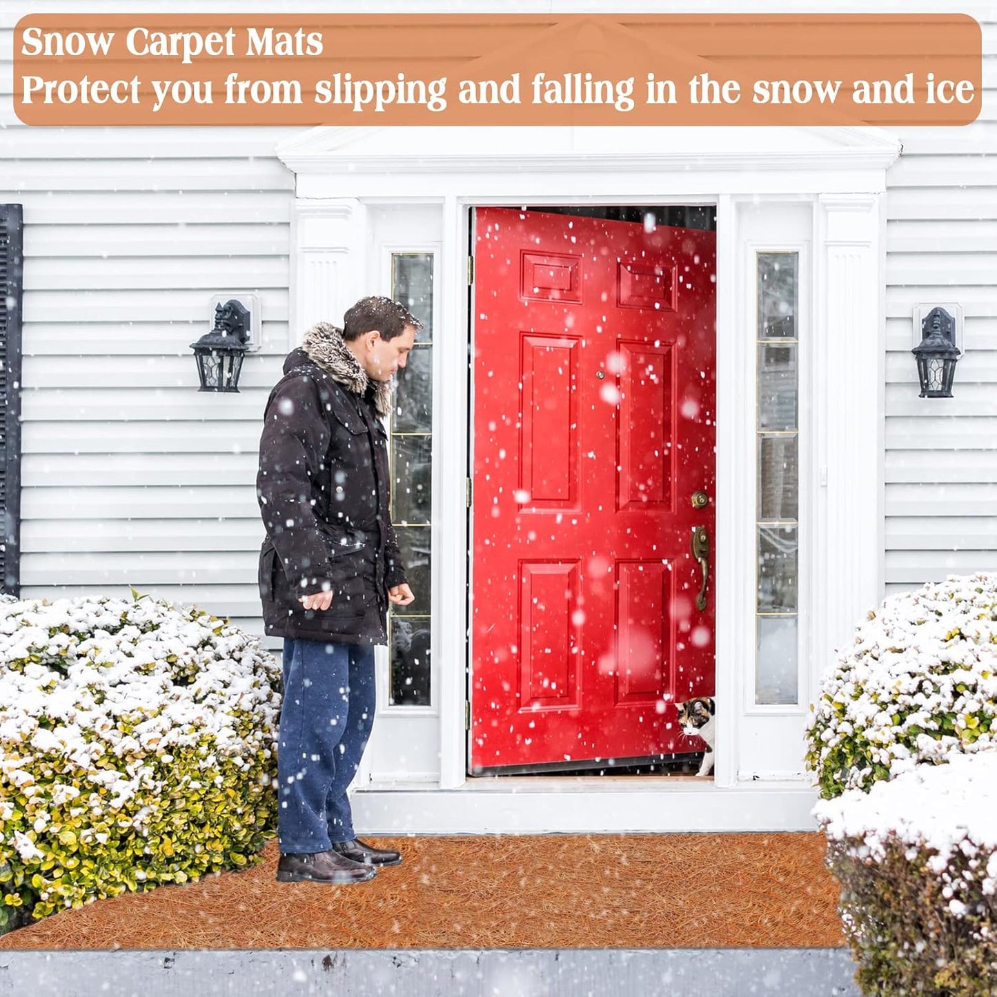 ZeeDix 4 Pack No-Slip Ice and Snow Carpet Mats-16 x 80 x 0.28 Inches Thickened Outdoor Carpet Runner Snow Mats, Coconut Fiber Carpet for Garden, Doorway, Stairs, Porch Outdoor Safer Walking