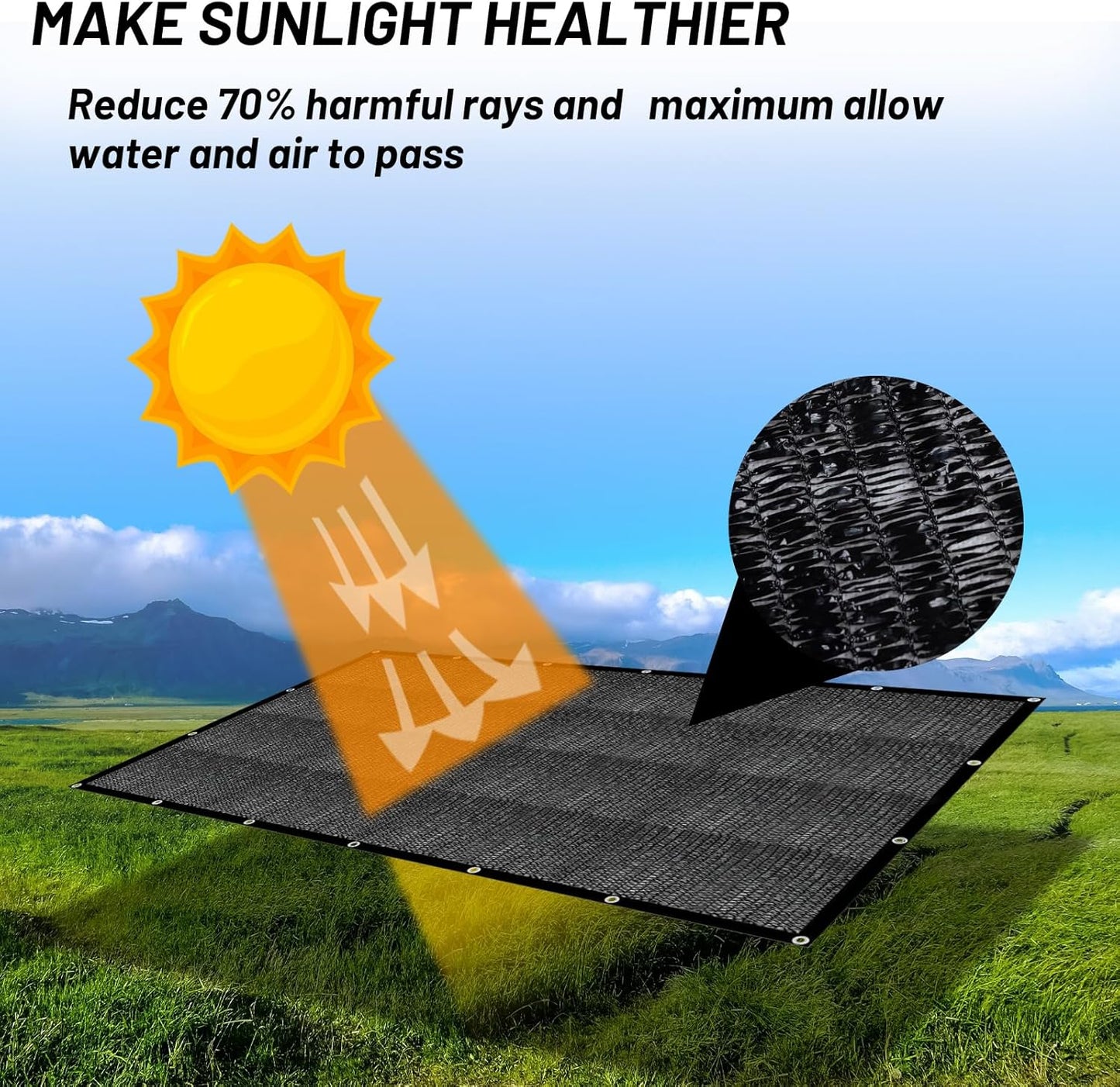 Cool Area 70% Sun Shade Cloth Mesh Tarp with Grommets for Plant Cover 6x8ft Patio Canopy Garden Pergola Greenhouse Car Barn Kennel Black