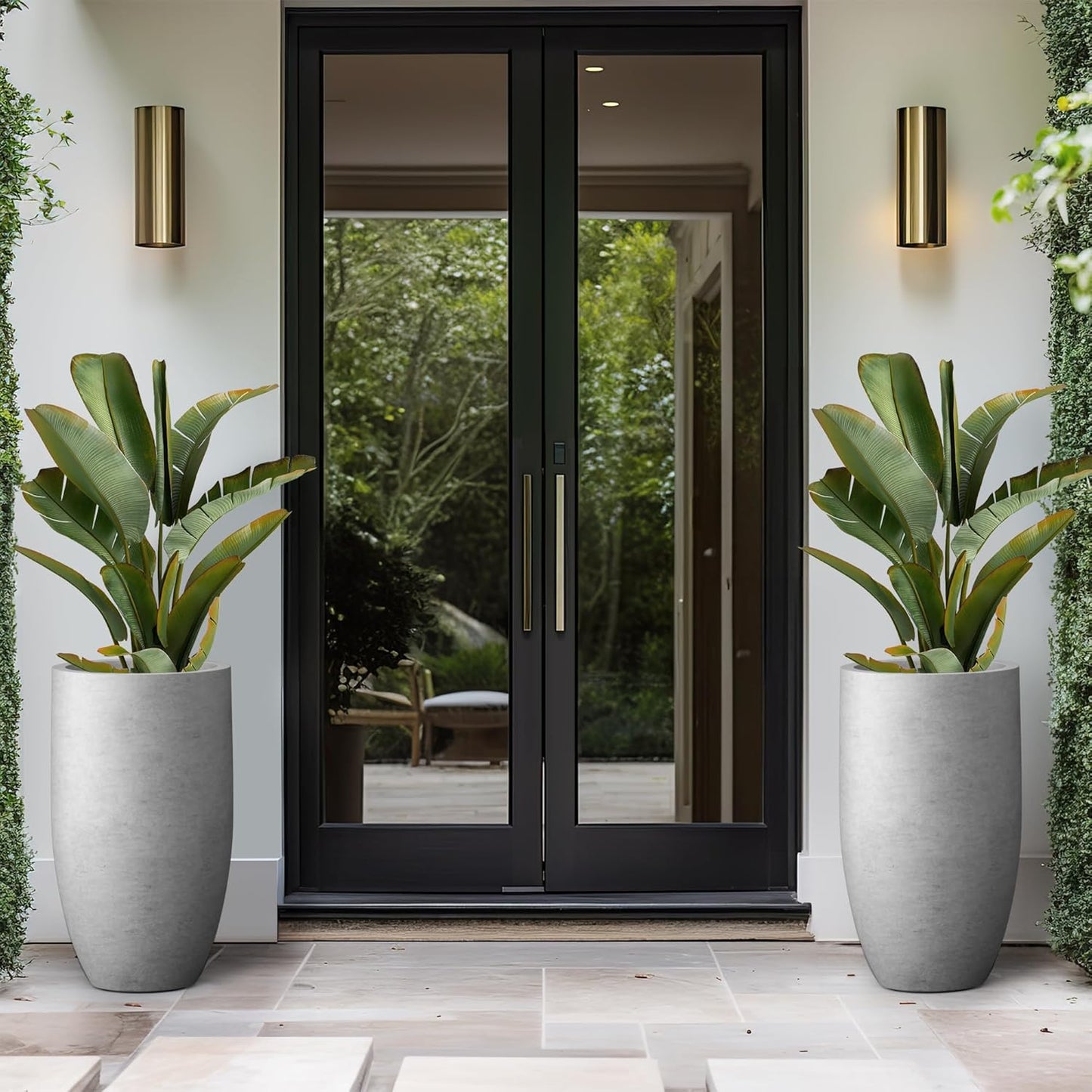 Kante 24 Inch Tall Round Concrete Planter, Large Indoor Outdoor Plant Pots with Drainage Hole and Rubber Plug, Modern Decorative Garden Pots for Home Patio Porch, Natural Concrete