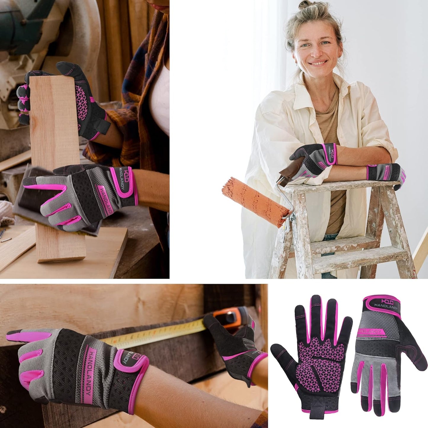 HANDLANDY Women Safety Work Gloves Utility Touch Screen Working Grip Glove for Yardwork Gardening Breathable Mechanic Gloves