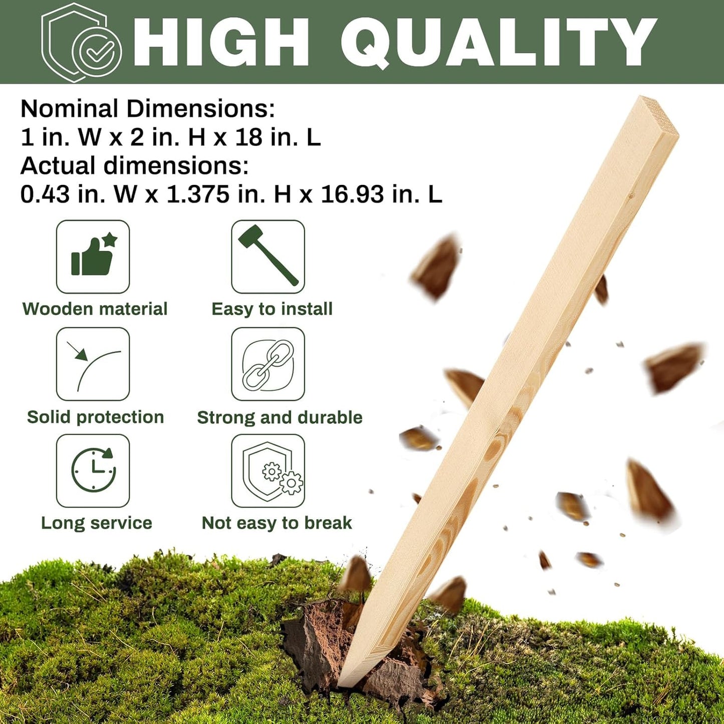 48 Pieces Wooden Garden Stakes 18 Inch Grade and Survey Stakes Wooden Garden and Sign Posts for Plant Support Silt Fence Yard Farm Survey Boundaries Baselines