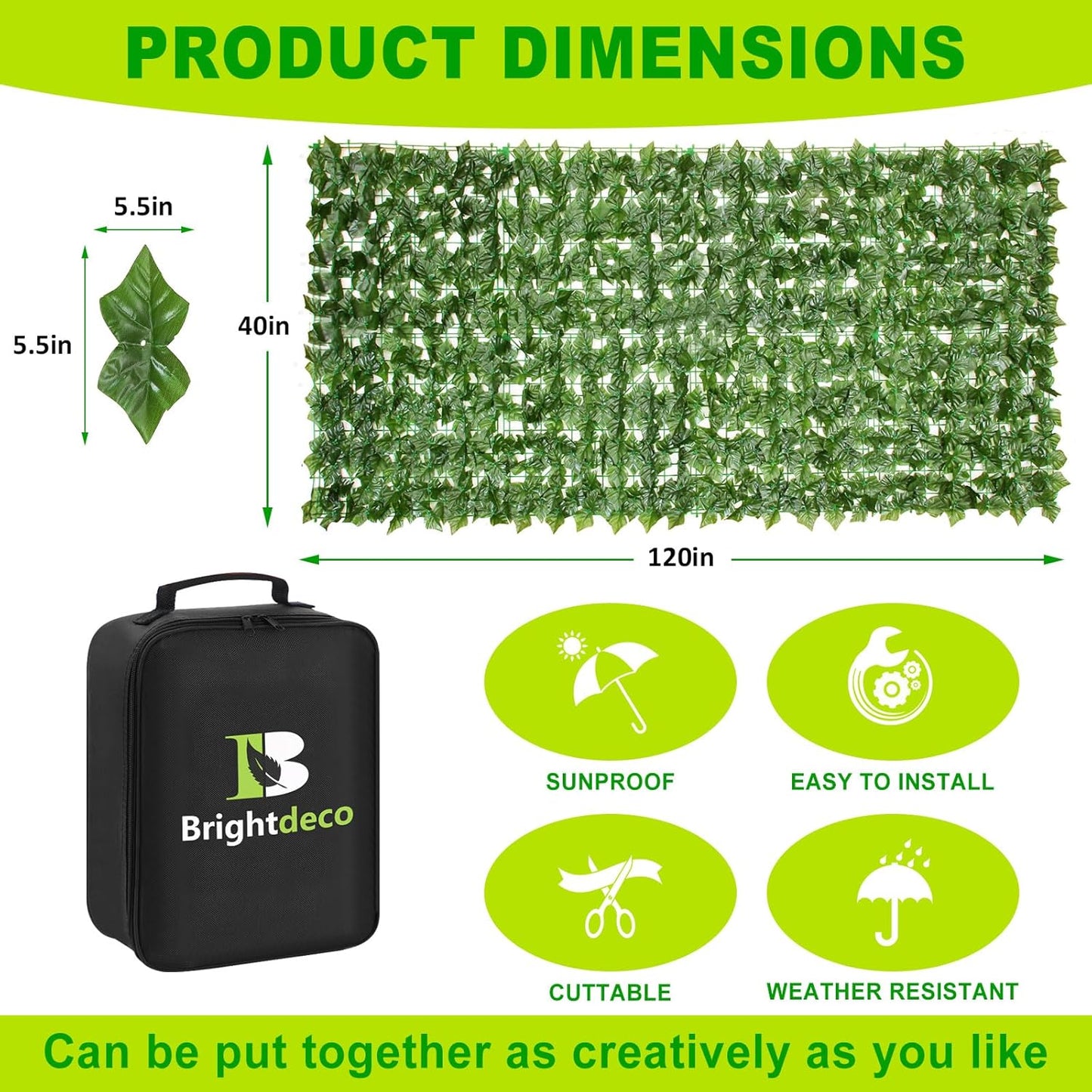 Artificial Ivy Privacy Fence Screen 40x120in Privacy Hedges Wall Faux UV-Anti Panel for Indoor Outdoor Garden Balcony Decor