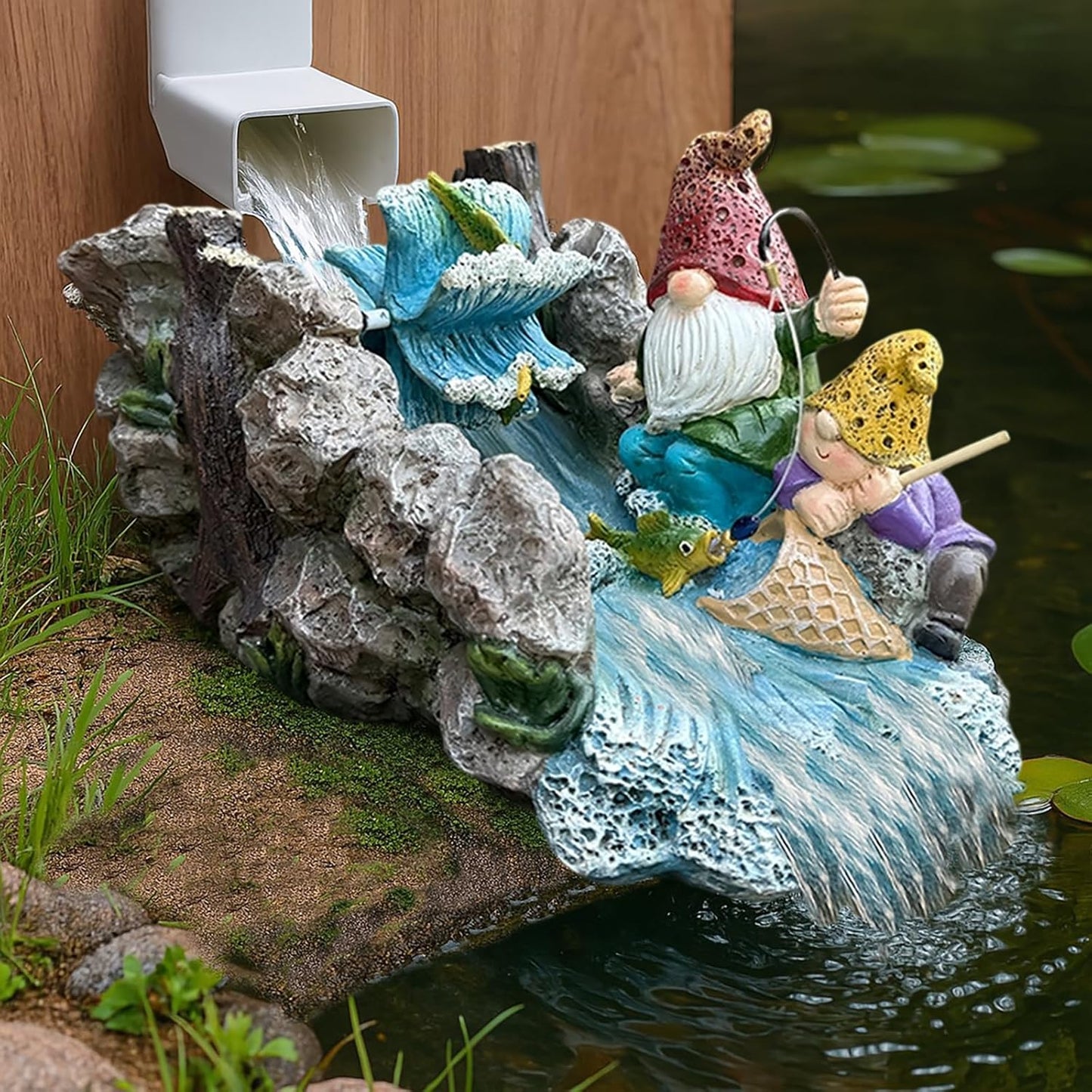 Gollum Splash Block – Decorative Resin Downspout Diverter & Water Feature, 11.4” x 6.3” x 6.9”, Durable Rainwater Drainage Statue for Garden, Patio, Yard, Pond or Aquarium, Outdoor Dwarf Gutter Décor