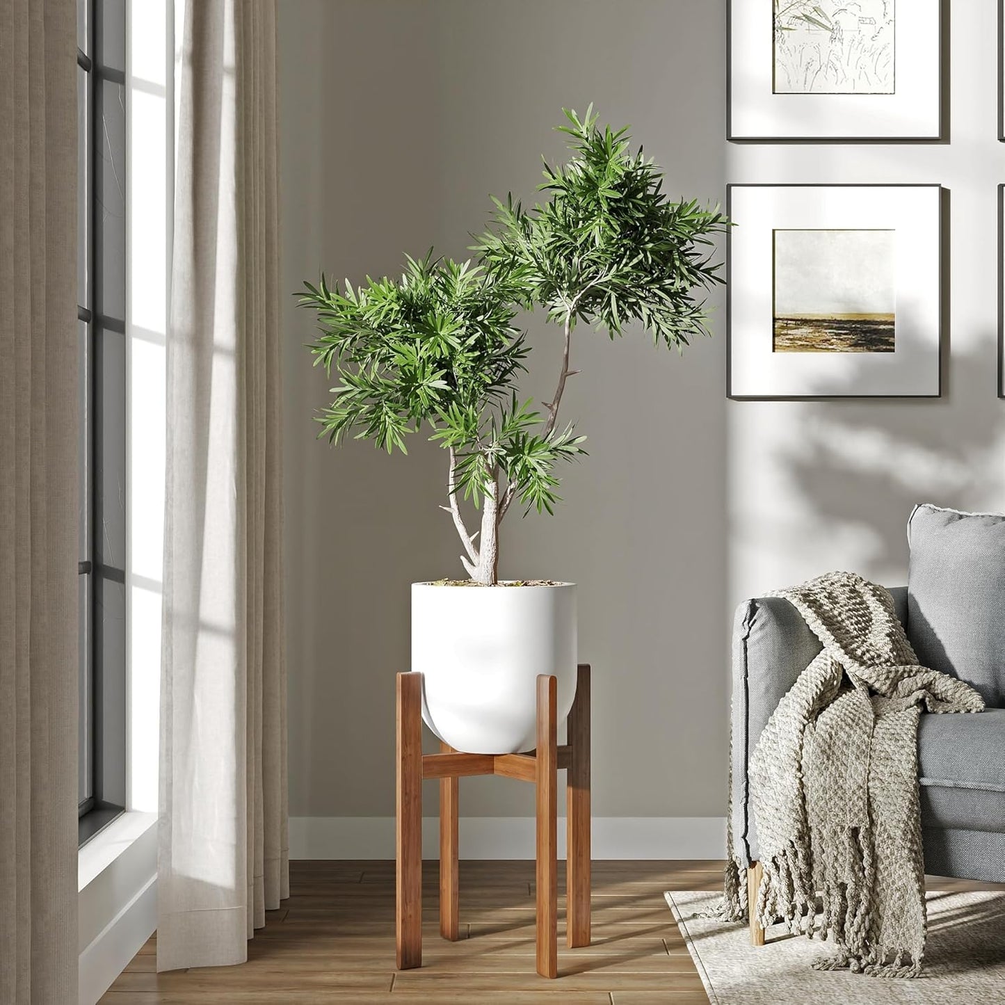 DTY Signature Mount Antero Lightweight and Durable Modern Fiberstone Bullet Shaped Planter Indoor & Outdoor Drainage Hole & Rubber Plug Weather Resistant, 12" H x 12" Dia, 10.2" Opening - Small, White