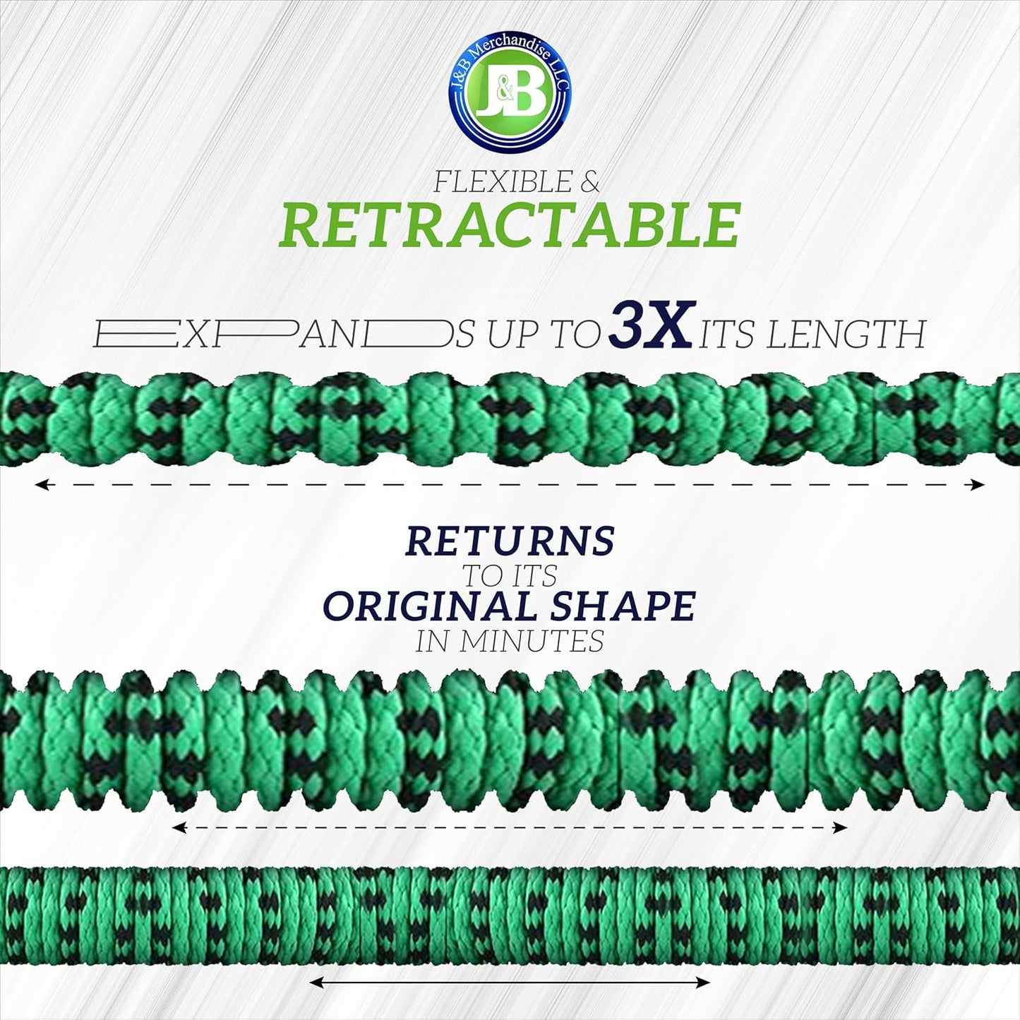 J&B XpandaHose 50ft Expandable Garden Hose with Holder - Heavy Duty Superior Strength 3750D - 4 -Layer Latex Core - Extra Strong Brass Connectors and 10 Spray Nozzle w/Storage Bag (Green 50)