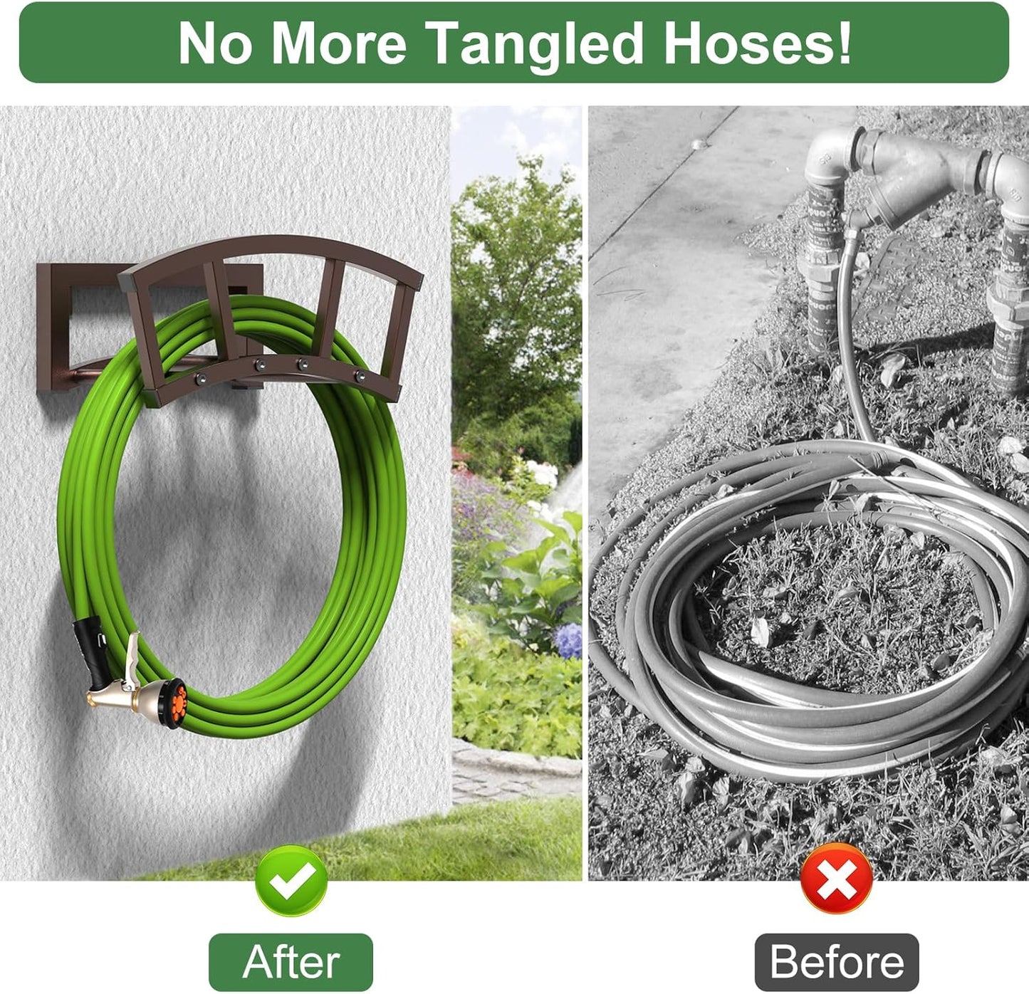 Garden Hose Holder Wall Mounted, Outdoor Heavy Duty Metal Water Hose Holder Hanger Holds 125-ft Water Pipe, Sturdy Detachable Hose Storage Organizer Reel Rack for Outside Garden Lawn Yard Farm, Bronze