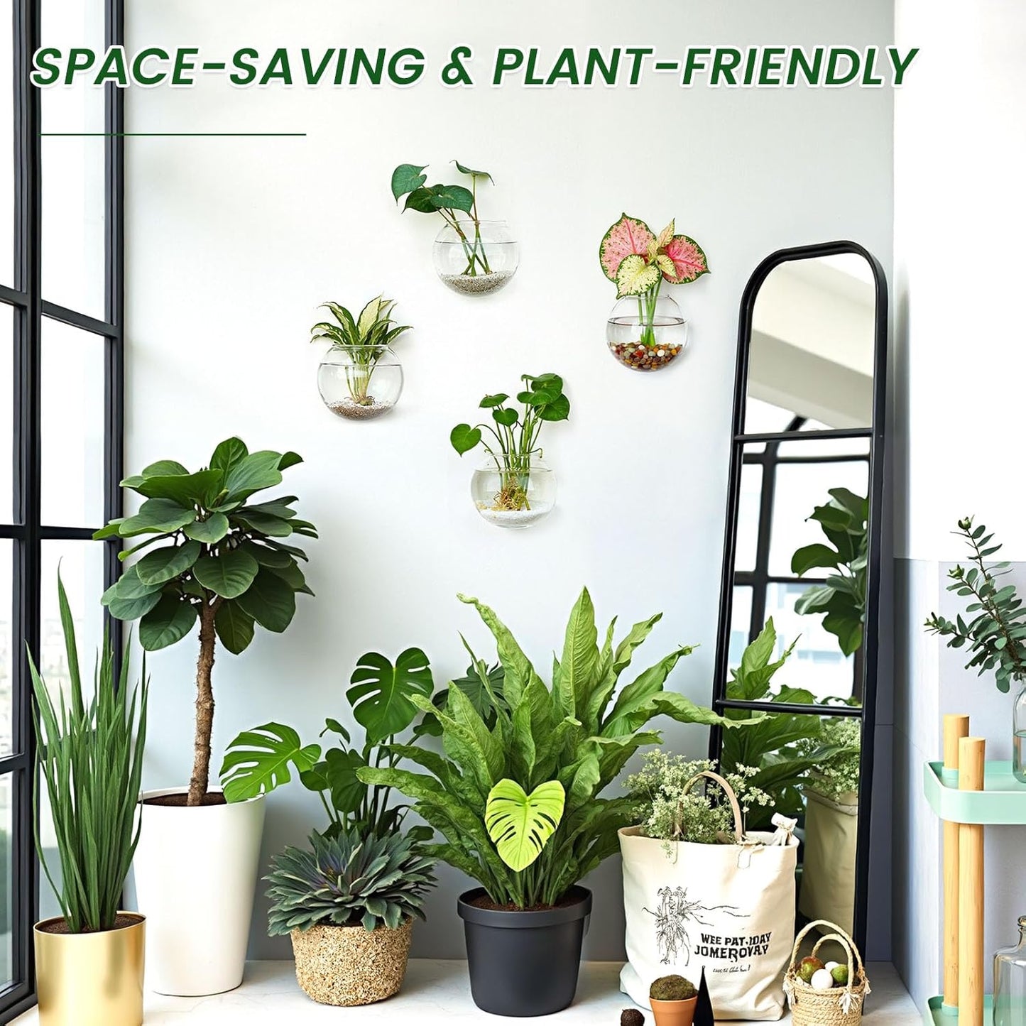 DomeStar 4PCS Wall Vases, Wall Mounted Hanging Glass Vases Clear Planter Terrarium Station for Hydroponics Plants Propagation Home Office Living Room Decor