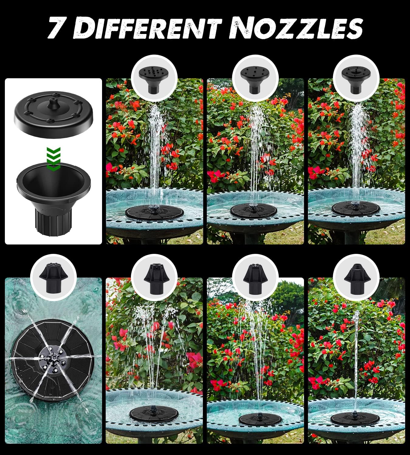 Solar Fountain Glass Panel with 2200 mah Battery, 3.5W Floating Solar Water Fountain with 4 Fixed Rods, Solar Fountain Pump for Bird Bath, Garden, Pond, Pool, Outdoor-Colorful Lights