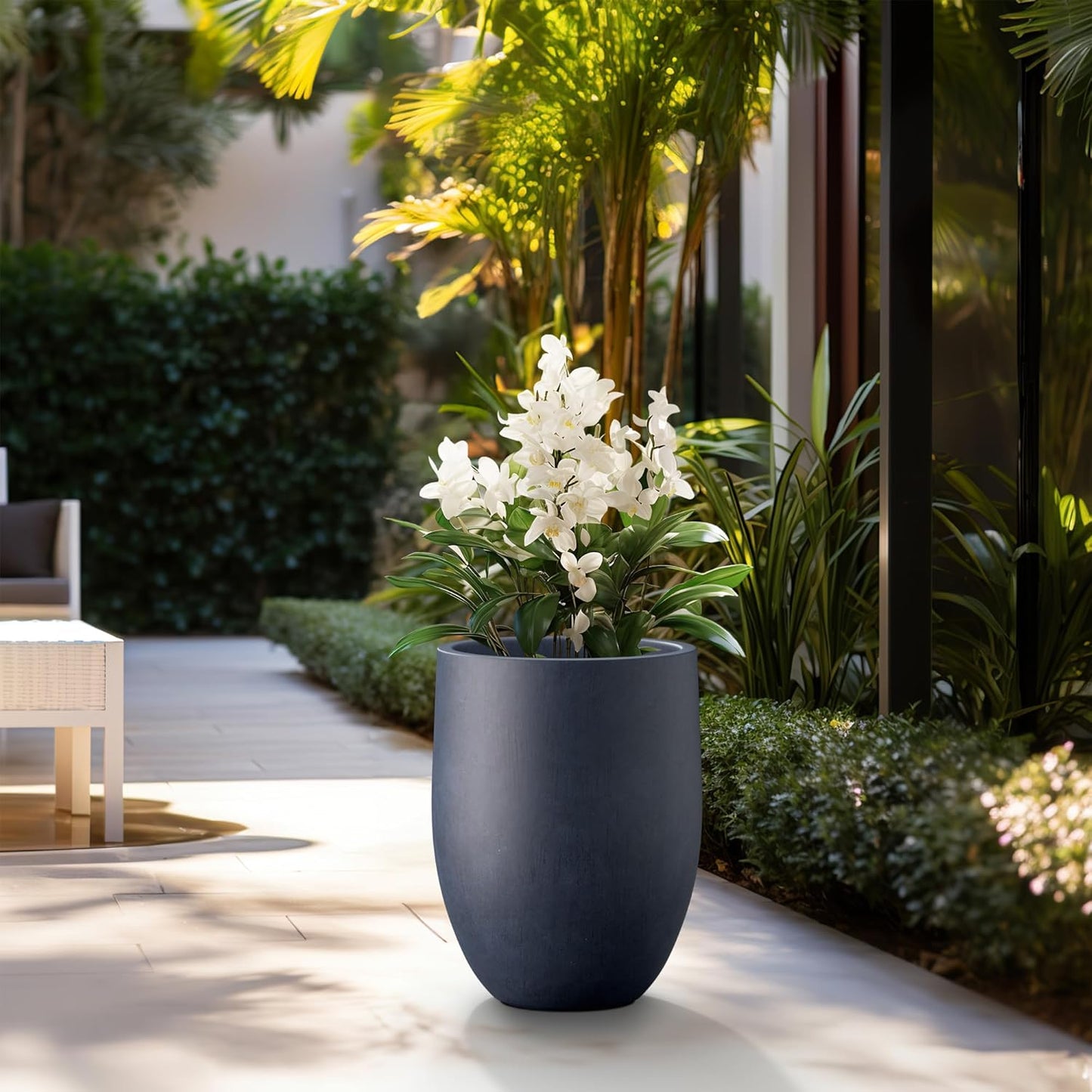 Kante Tall Concrete Planter, 21.7-Inch Height Antique Blue Large Indoor Outdoor Plant Pot with Drainage Hole for Patio Garden Home, Modern Decor for Flowers and Tree