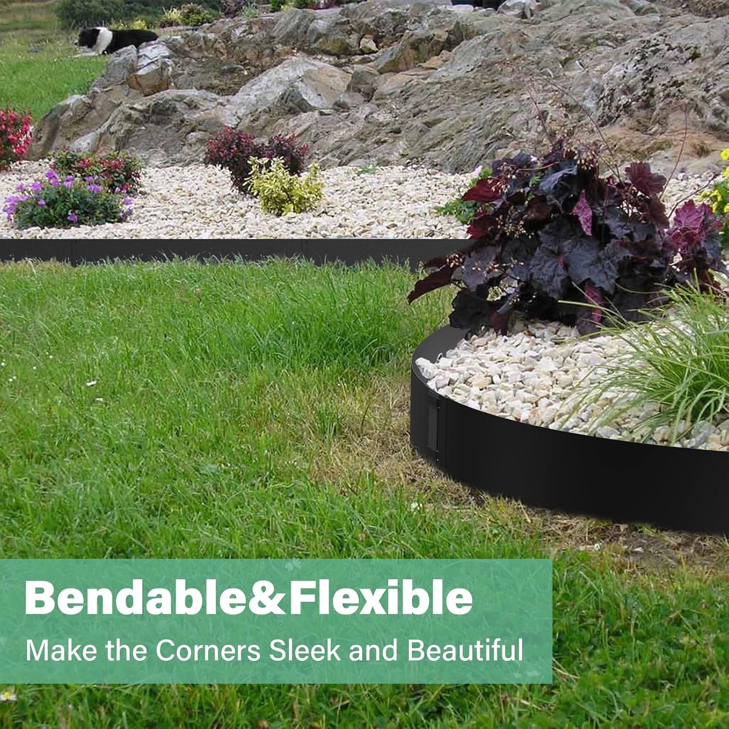 12 Inch Height Galvanized Steel Landscape Edging, 20Ft Metal Garden Edging Border with 6 Clips - Rust-Resistant Lawn Edging for Yard (40" L x 12" H, Black)