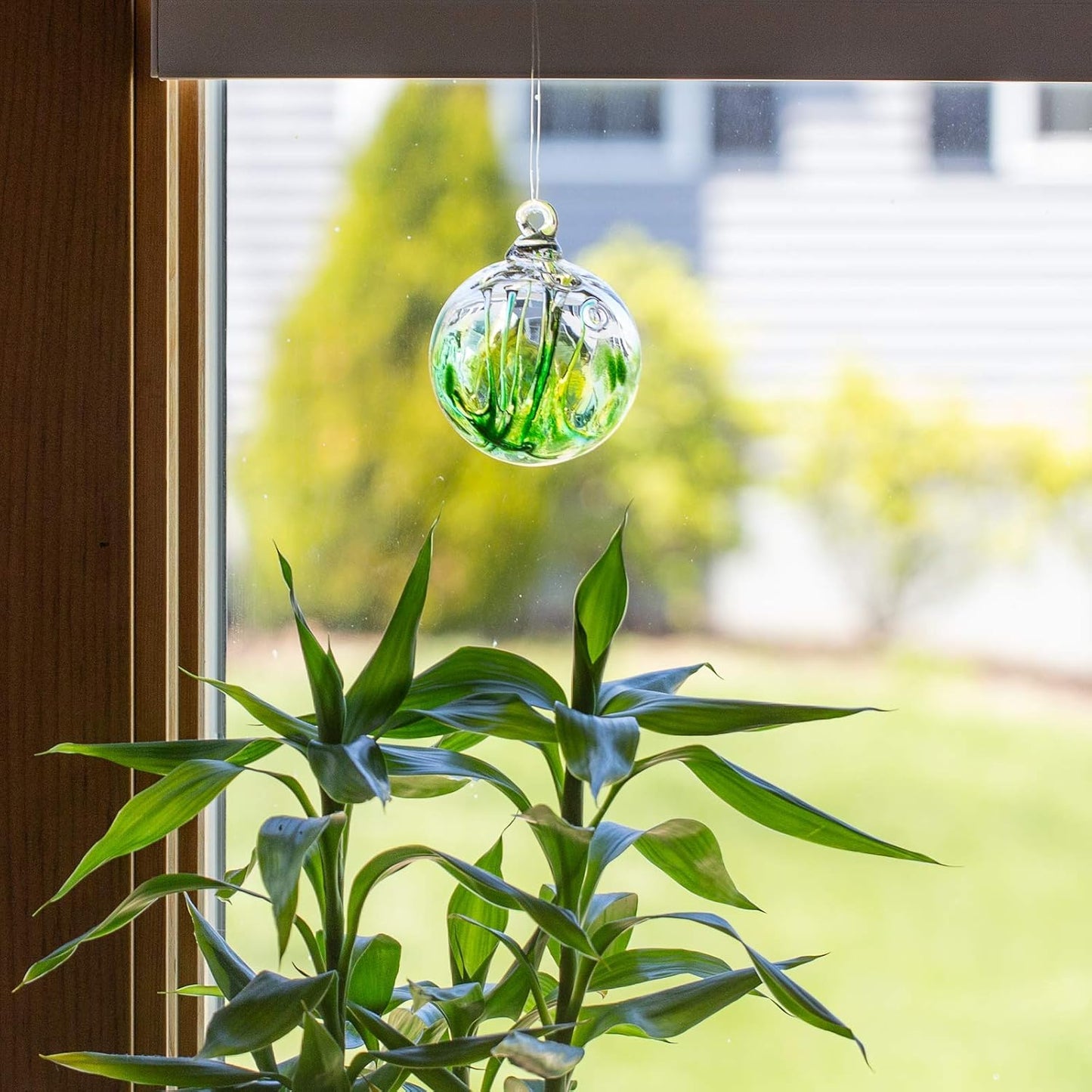 Luke Adams Glass | 3" Mini Glass Tree of Life | Handmade Ornament | Hanging Garden Gazing Ball | Indoor Outdoor Home Décor | (Adventurine Green)