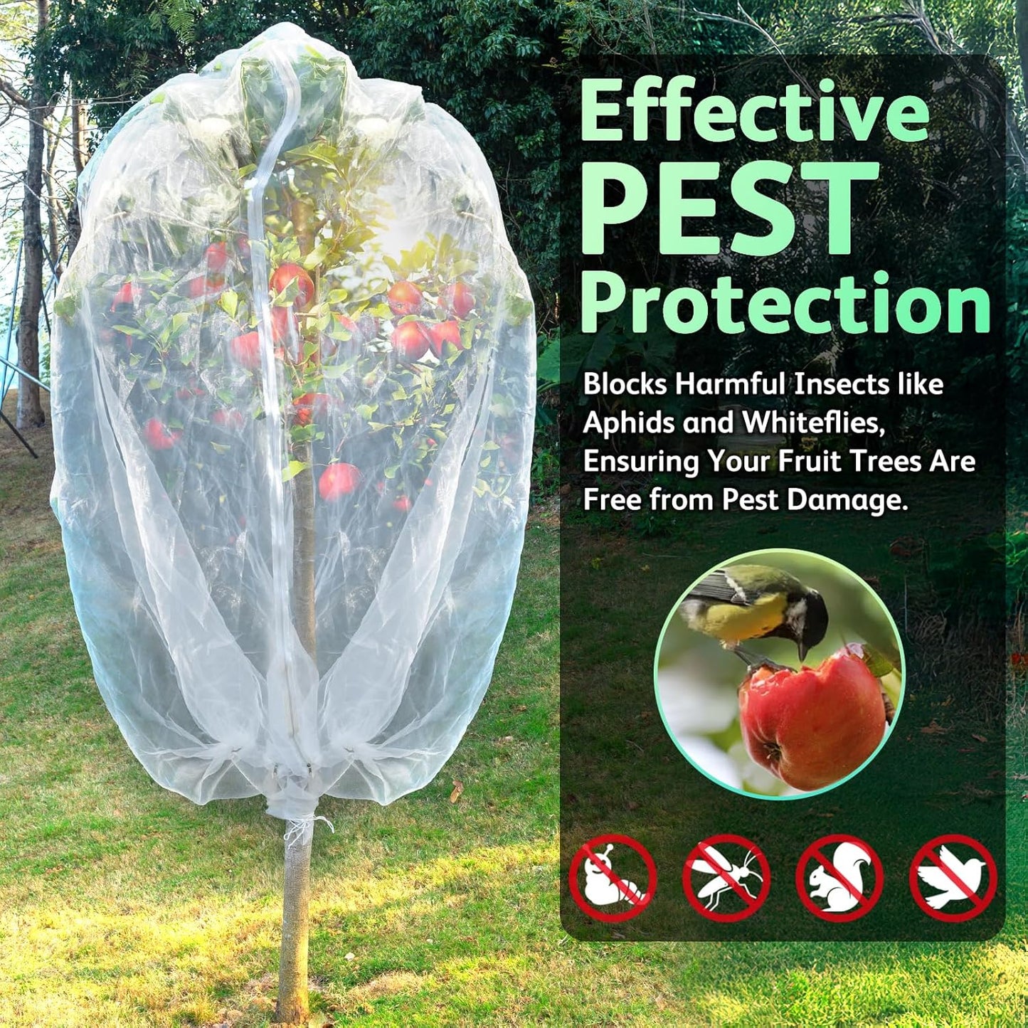 JOJOLEE Garden Blueberry Bush Netting Cover, 2Pcs 5.9 x 5.9FT Insect Bird Nettings with Zipper and Drawstring, Protective Plant Cover Mesh Net Bags for Fruit Trees, Tomatoes, Flowers