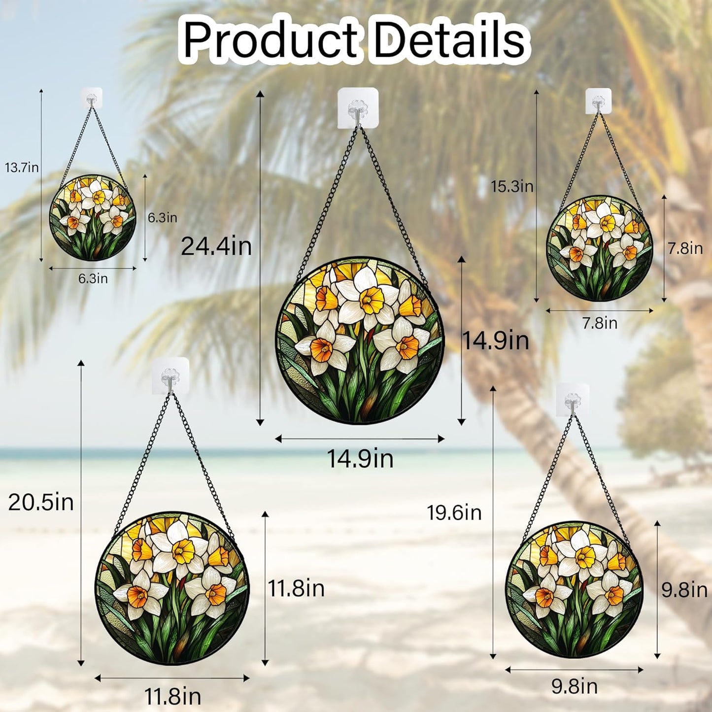 Stained Glass Window Hanging, Yellow and White Daffodils Sun Catcher for Door Home Decor Plants Flowers Suncatcher Christmas Mother's Day Birthday Gifts for Women Men Mom Nana 15 in