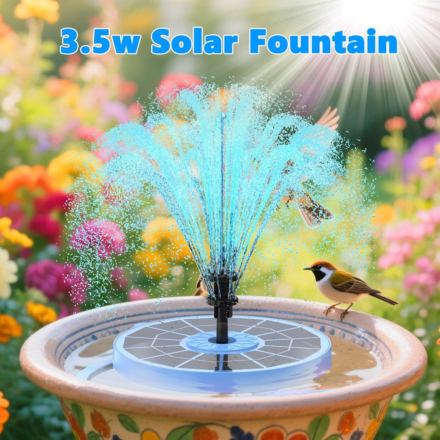 AISITIN 3.5W Solar Fountain Pump for Bird Bath Upgraded 2025, Floating Solar Water Fountain Kit with 8 Nozzles & 3 Integrated Bracket for Garden, Pond, Pool, Water Feature and Outdoor (Blue)