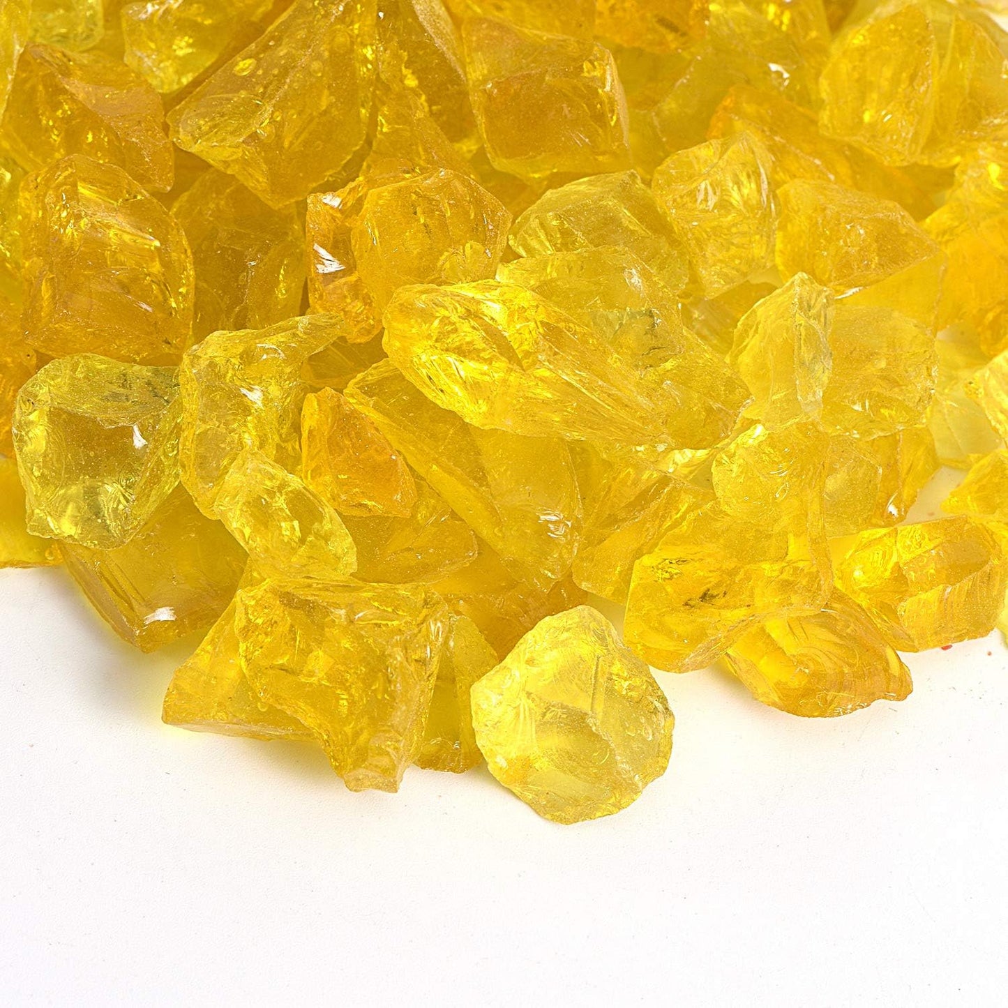 High Luster Reflective Fire Glass Gravel,Fire Gems,Fire Drops,Fire Glass Pebbles Stones Beads Chips for Fire Pit Fish Tank Aquarium Garden,1-2cm,540g/1.19lb (Yellow)