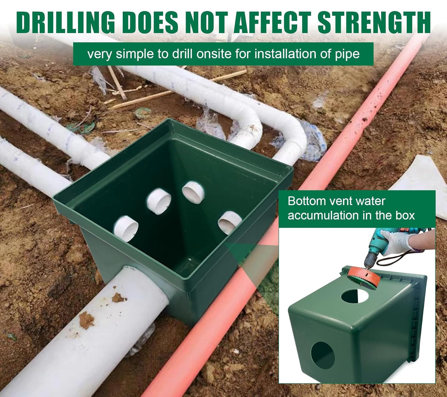 20x20x20in Underground Splice Boxes W/FRP Inspection Lid Large Enclosure Pit Precast Polyethylene Distribution Pull Box Access Electrical Junction Drillable Tapered Wiring Cable Chamber