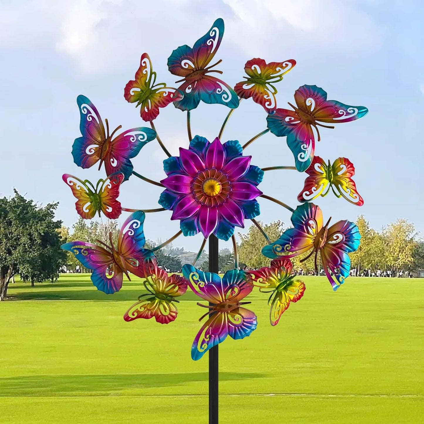 45" Butterfly Garden Wind Spinners for Yard, 12pcs Colorful Butterflies Kinetic Outdoor Decor, Wind Sculpture Yard Art Decorations for Patio, Lawn