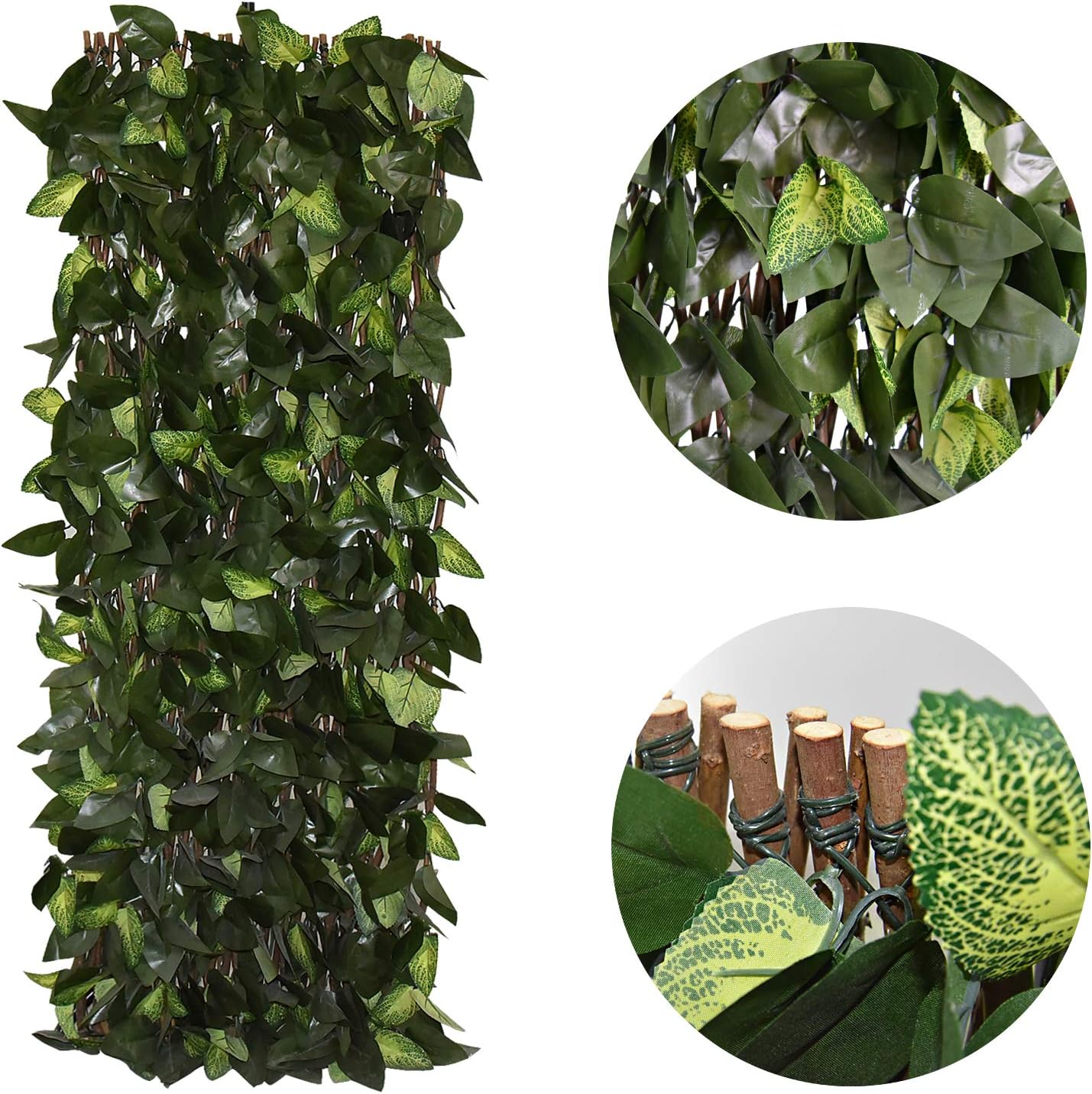 Expandable Faux Ivy Fence,Artificial Privacy Screen Decor for Outdoor Wall, Balcony and Patio, Single Sided Leaves (Green,1)