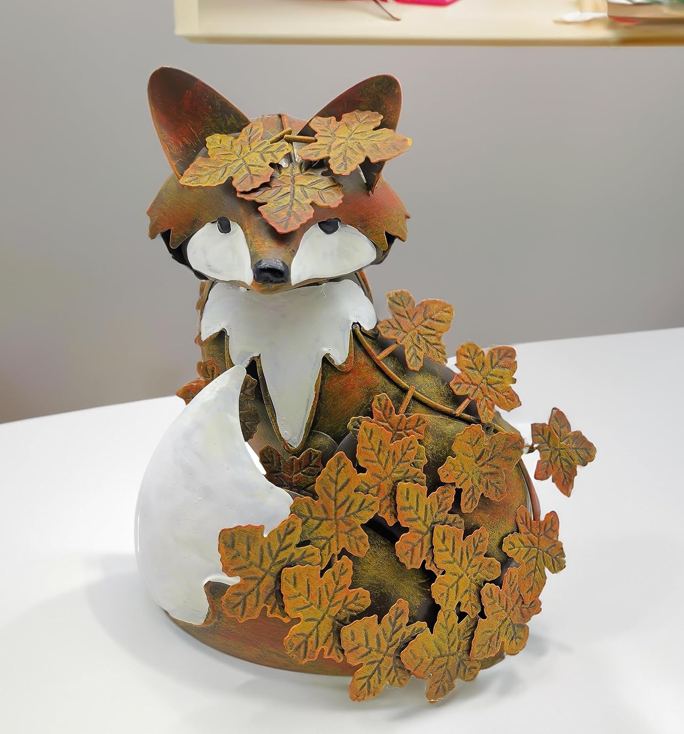 coolboy Garden Metal Fox Outdoor Statues,Interesting Maple Leaf Fox Sculpture for Patio Lawn Home Decor,Garden Art Decoration Ornament for Indoor,Terrace, Lawn,Yard,Animal Decorative